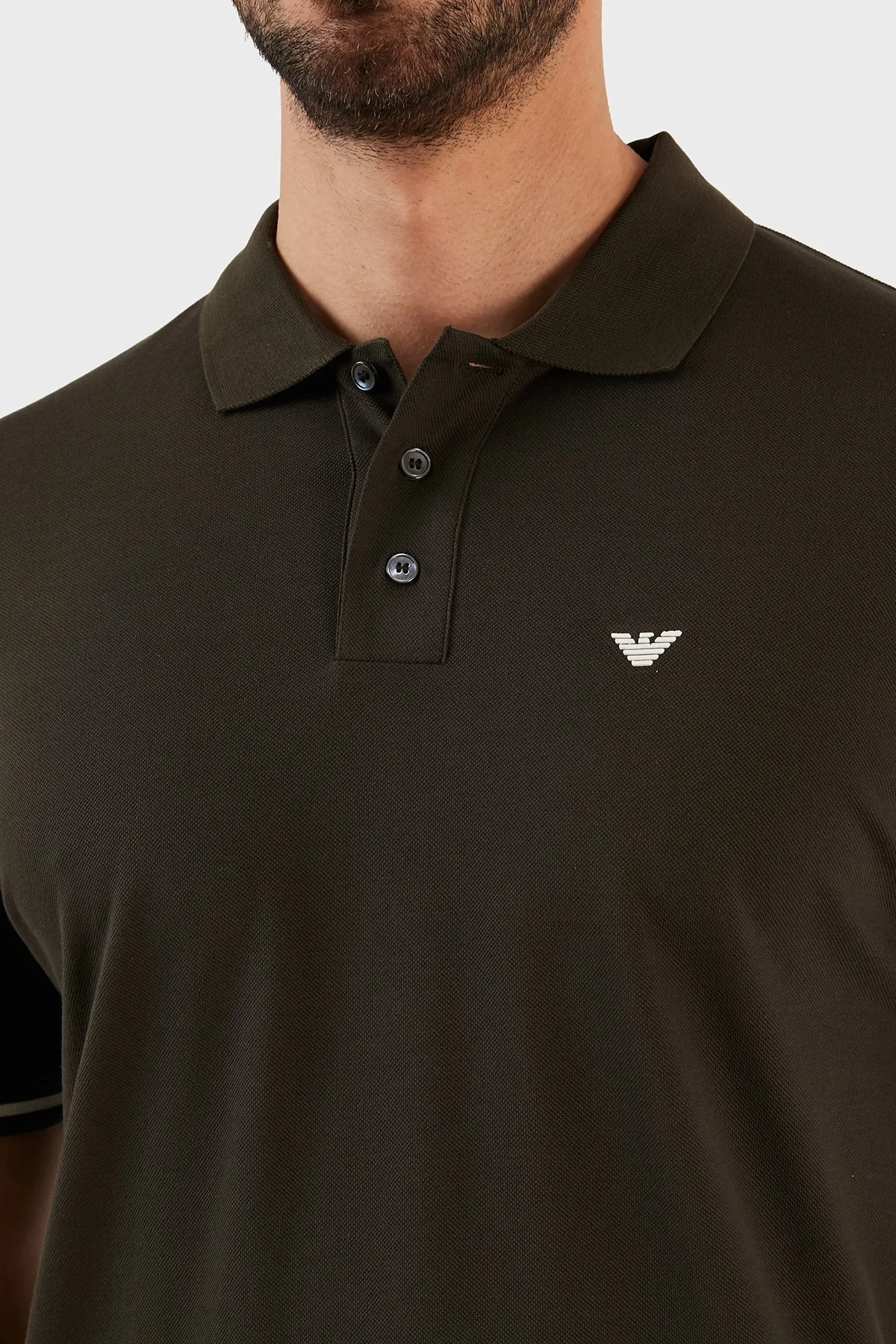 Emporio Armani Logolu % 100 Pamuk Polo Erkek T Shirt 6L1FD2 1JTKZ 0558 HAKİ - 4