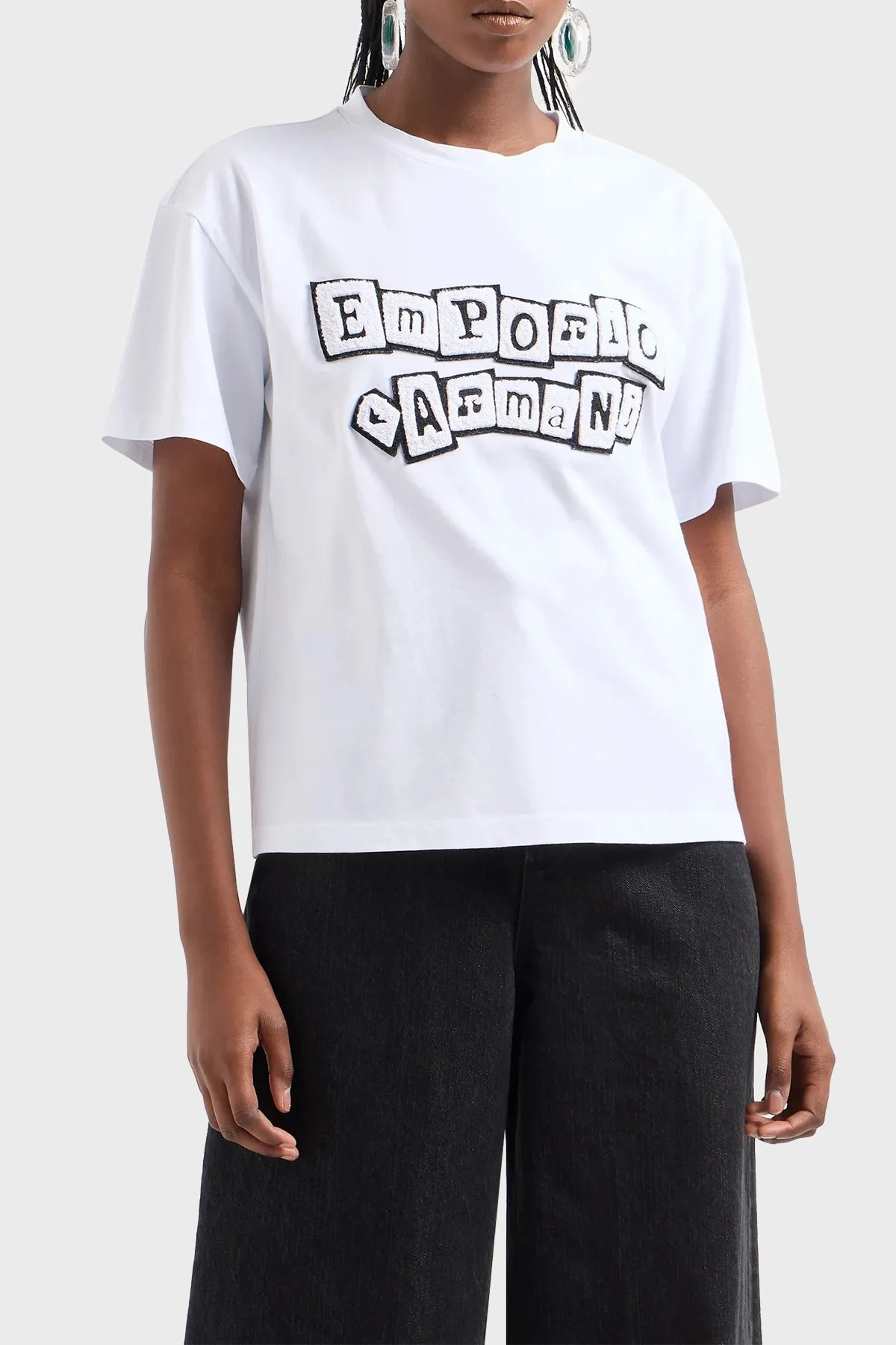 Emporio Armani Logolu % 100 Pamuk Regular Fit Kadın T Shirt 6D2T7H 2J4EZ 0100 BEYAZ - 1