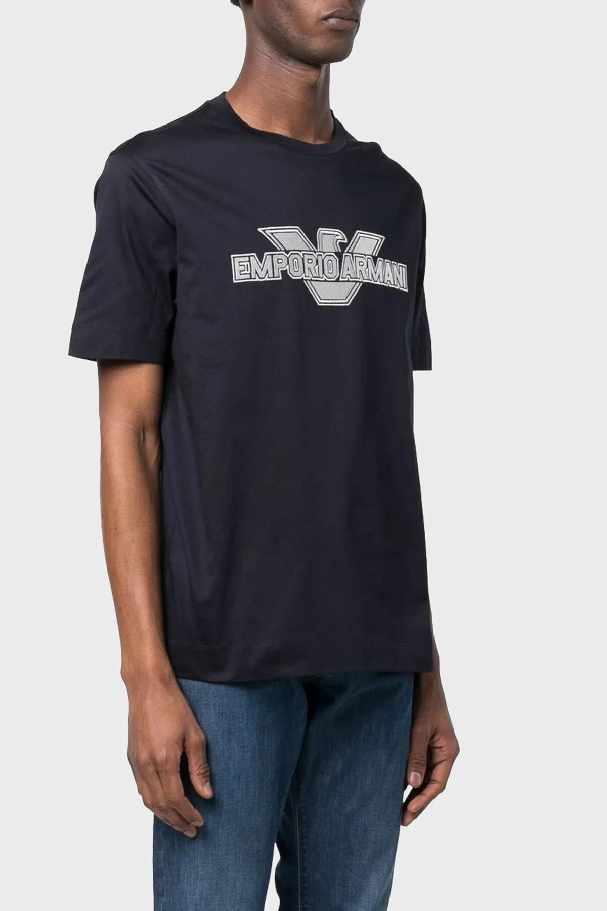 Emporio Armani Logolu % 100 Pamuk Regular Fit Bisiklet Yaka Erkek T Shirt 3R1TU8 1JSAZ 0920 LACİVERT - 1