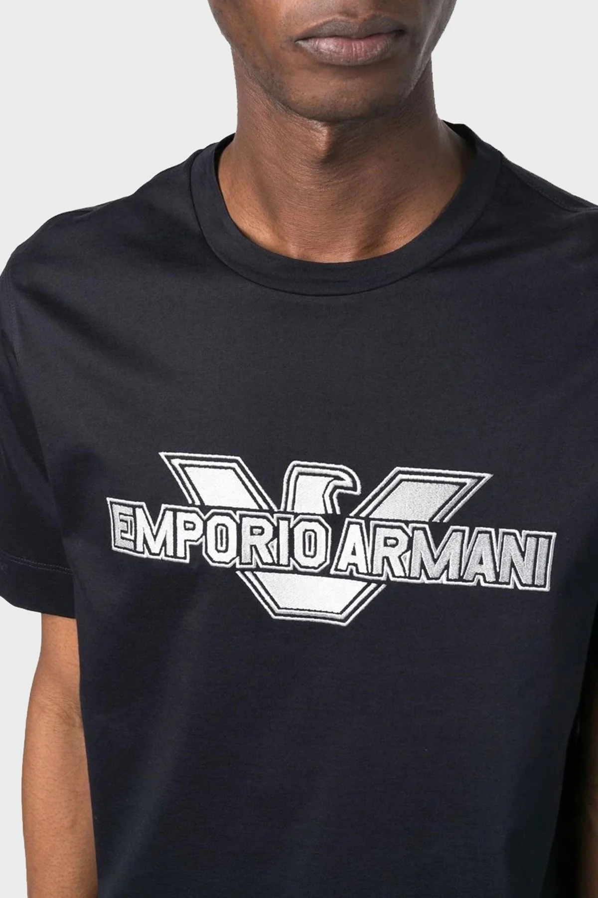 Emporio Armani Logolu % 100 Pamuk Regular Fit Bisiklet Yaka Erkek T Shirt 3R1TU8 1JSAZ 0920 LACİVERT - 3