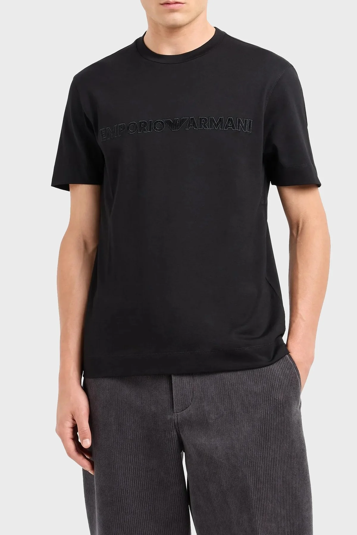 Emporio Armani Logolu % 100 Pamuk Regular Fit Bisiklet Yaka Erkek T Shirt 6D1T98 1JOCZ 00B7 SİYAH - 1