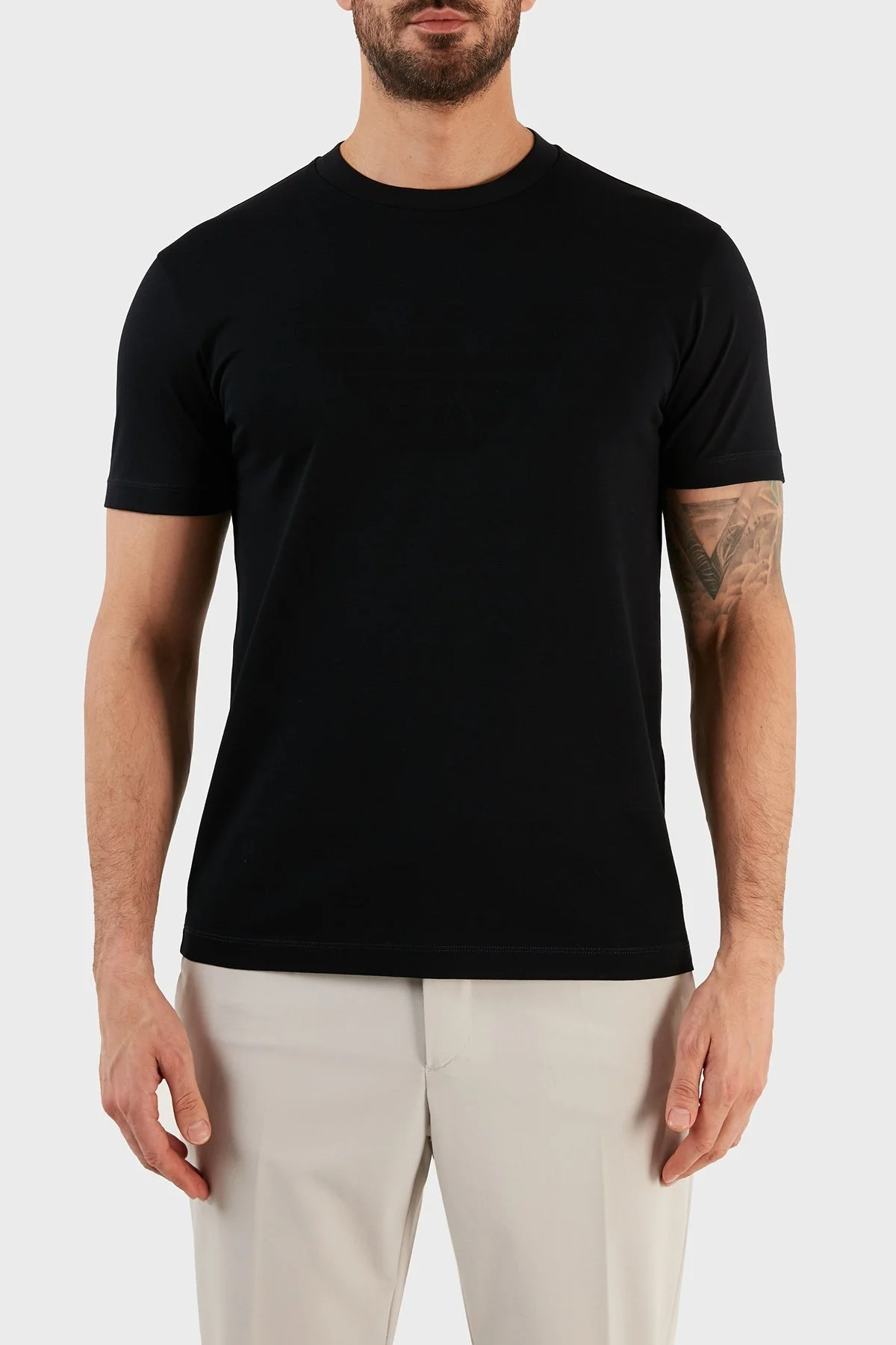 Emporio Armani Logolu % 100 Pamuk Regular Fit Bisiklet Yaka Erkek T Shirt 8N1TD2 1JGYZ 0975 LACİVERT - 1