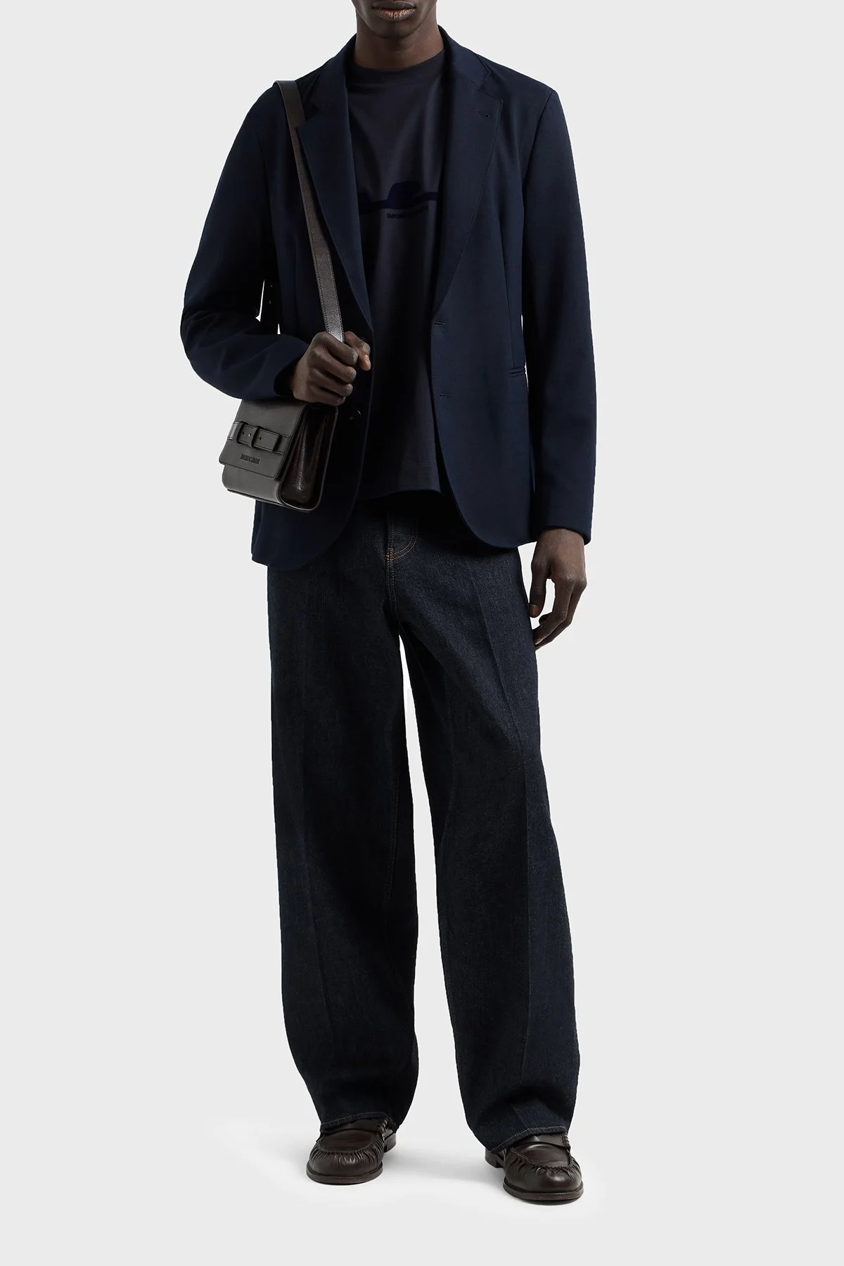 Emporio Armani Logolu % 100 Pamuk Regular Fit Bisiklet Yaka Erkek T Shirt EM001015 AF13669 UB118 LACİVERT - 2