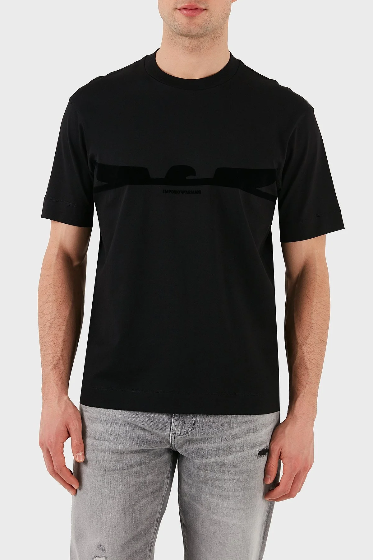 Emporio Armani Logolu % 100 Pamuk Regular Fit Bisiklet Yaka Erkek T Shirt EM001015 AF13669 UC001 SİYAH - 1