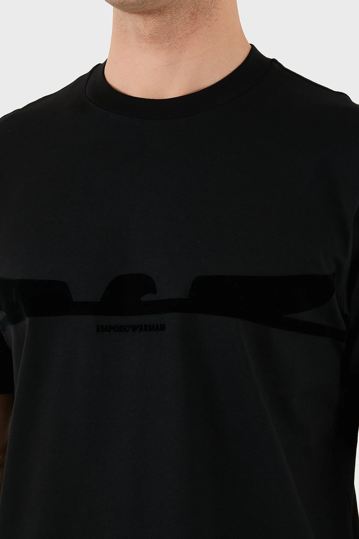 Emporio Armani Logolu % 100 Pamuk Regular Fit Bisiklet Yaka Erkek T Shirt EM001015 AF13669 UC001 SİYAH - 6