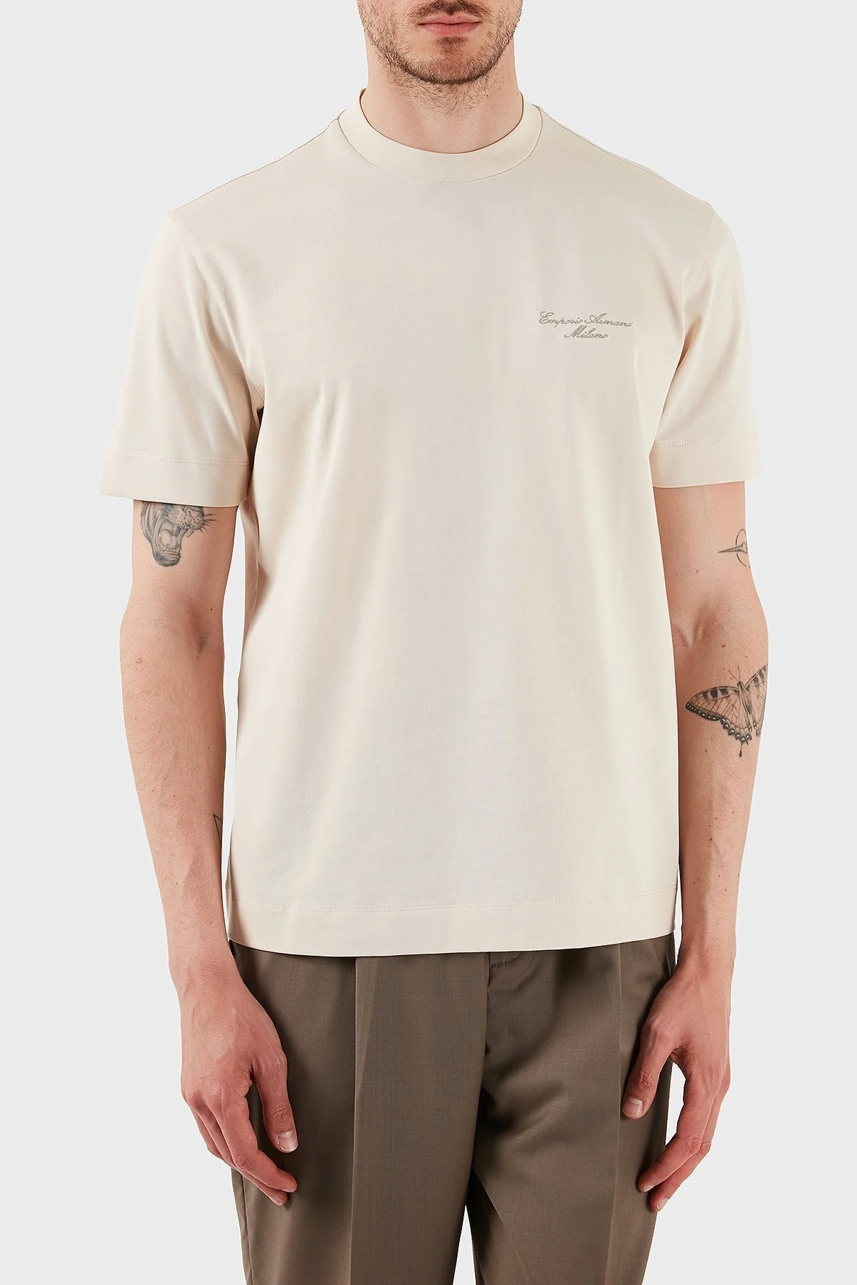 Emporio Armani Logolu % 100 PAmuk Regular Fit Bisiklet Yaka Erkek T Shirt EM002660 AF13715 U1088 EKRU - 6