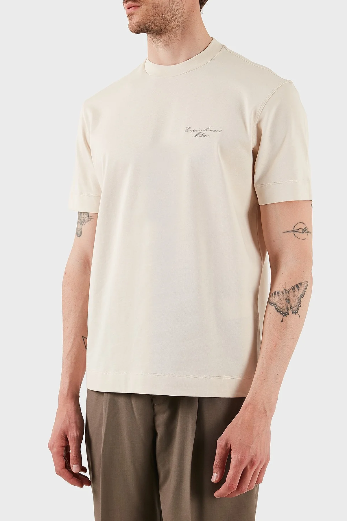 Emporio Armani Logolu % 100 PAmuk Regular Fit Bisiklet Yaka Erkek T Shirt EM002660 AF13715 U1088 EKRU - 7