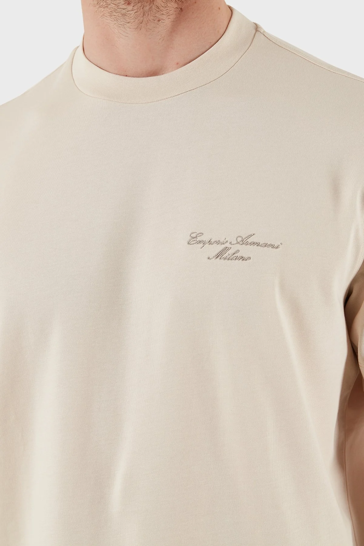 Emporio Armani Logolu % 100 PAmuk Regular Fit Bisiklet Yaka Erkek T Shirt EM002660 AF13715 U1088 EKRU - 9