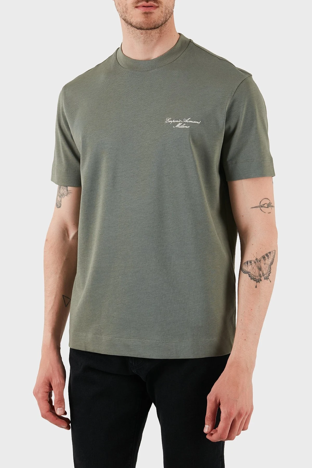 Emporio Armani Logolu % 100 Pamuk Regular Fit Bisiklet Yaka Erkek T Shirt EM002660 AF13715 U8142 HAKİ - 2