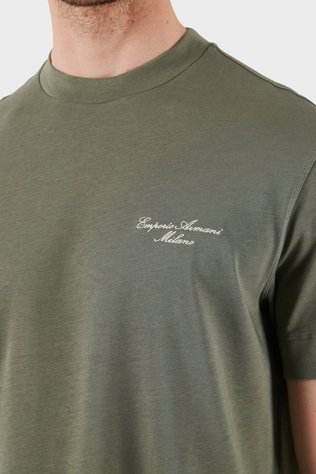 Emporio Armani Logolu % 100 Pamuk Regular Fit Bisiklet Yaka Erkek T Shirt EM002660 AF13715 U8142 HAKİ - 4