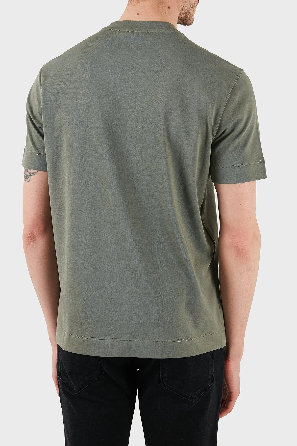 Emporio Armani Logolu % 100 Pamuk Regular Fit Bisiklet Yaka Erkek T Shirt EM002660 AF13715 U8142 HAKİ - 5