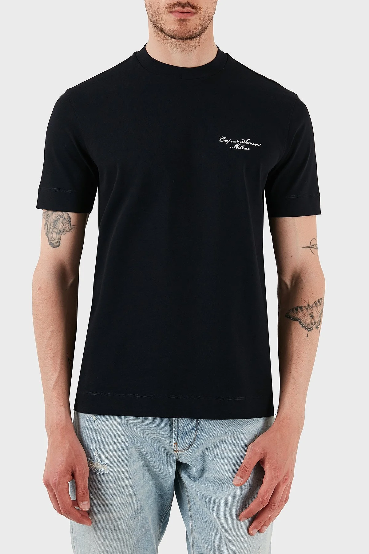 Emporio Armani Logolu % 100 Pamuk Regular Fit Bisiklet Yaka Erkek T Shirt EM002660 AF13715 UB118 LACİVERT - 6