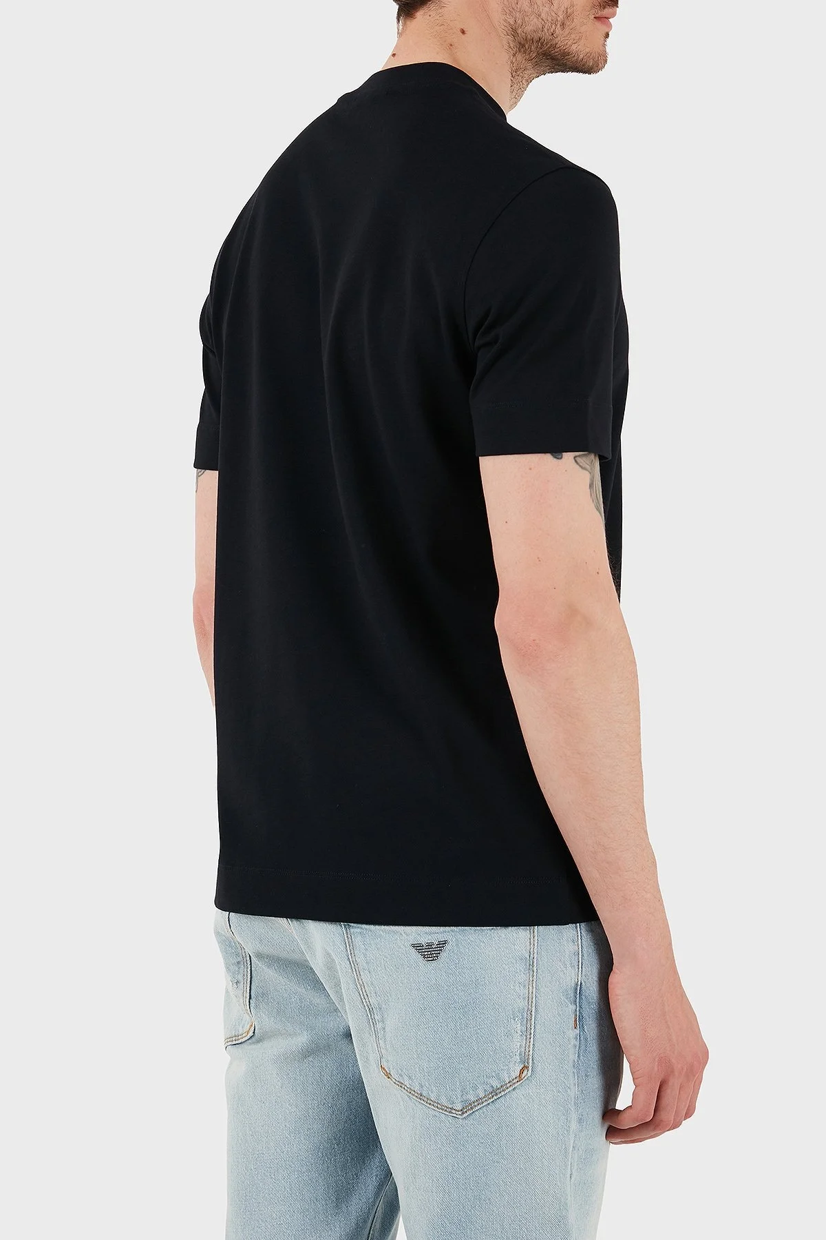 Emporio Armani Logolu % 100 Pamuk Regular Fit Bisiklet Yaka Erkek T Shirt EM002660 AF13715 UB118 LACİVERT - 8