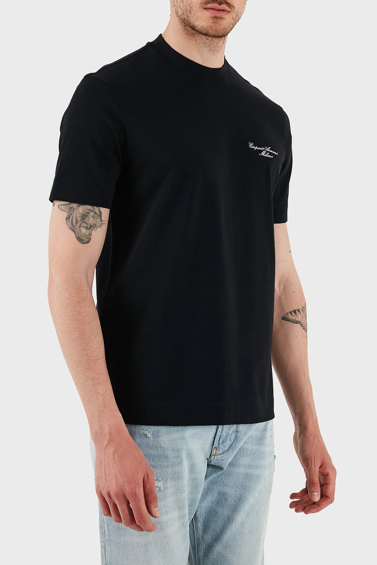 Emporio Armani Logolu % 100 Pamuk Regular Fit Bisiklet Yaka Erkek T Shirt EM002660 AF13715 UB118 LACİVERT - 9