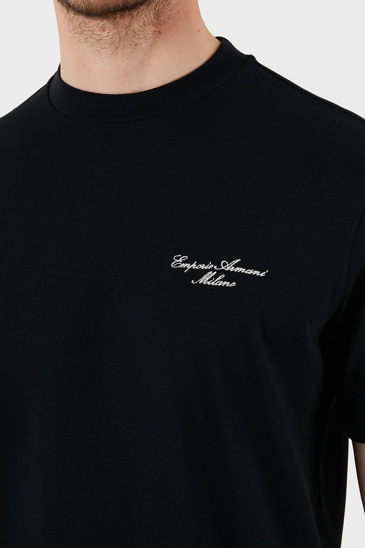 Emporio Armani Logolu % 100 Pamuk Regular Fit Bisiklet Yaka Erkek T Shirt EM002660 AF13715 UB118 LACİVERT - 10