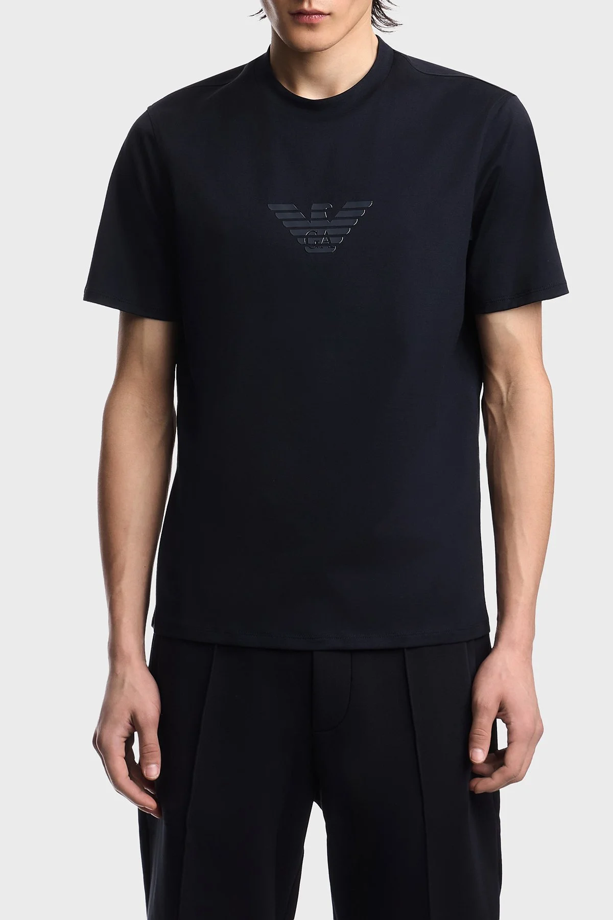 Emporio Armani Logolu % 100 Pamuk Regular Fit Bisiklet Yaka Erkek T Shirt EM004583 AF13669 MB561 LACİVERT - 1