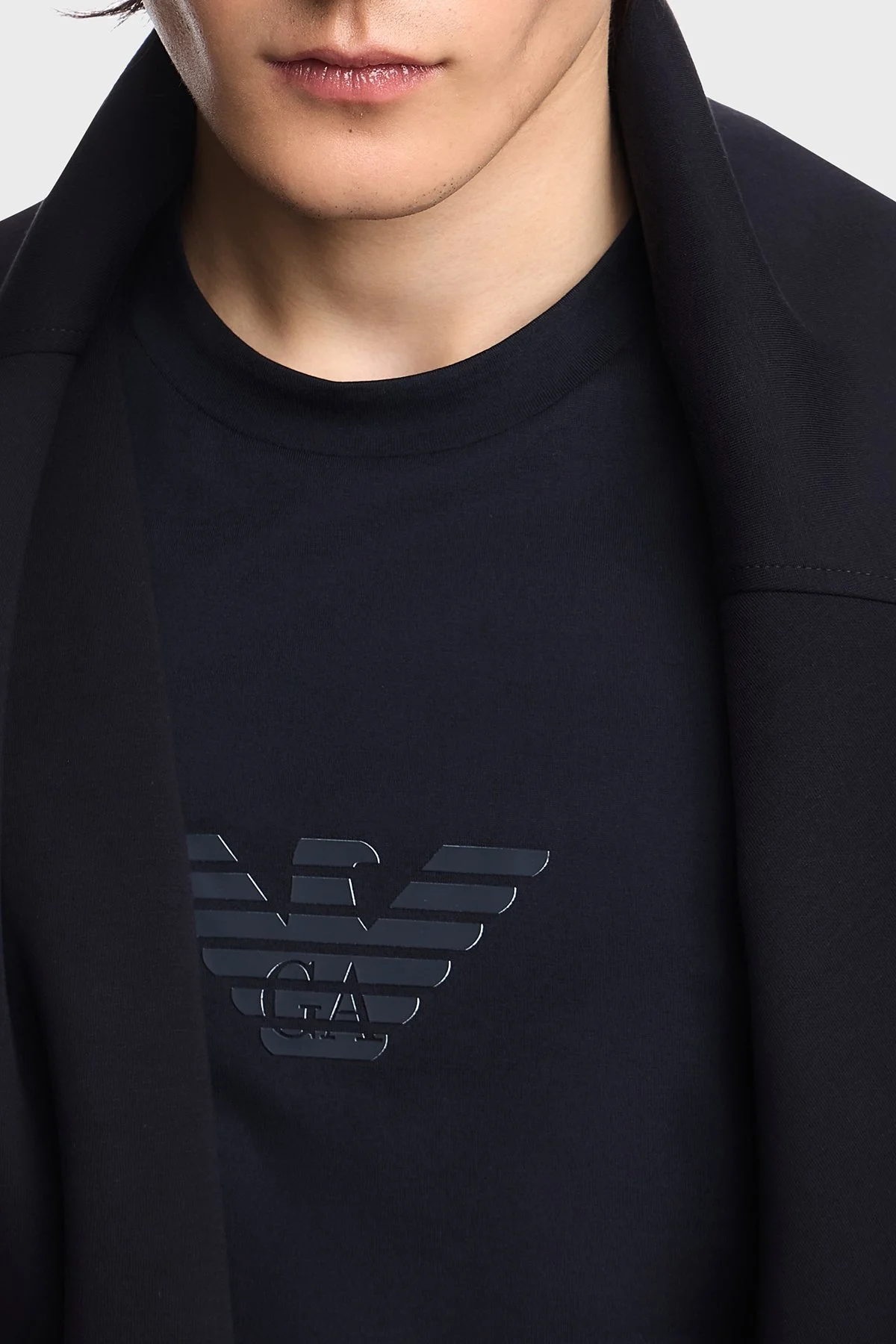 Emporio Armani Logolu % 100 Pamuk Regular Fit Bisiklet Yaka Erkek T Shirt EM004583 AF13669 MB561 LACİVERT - 4