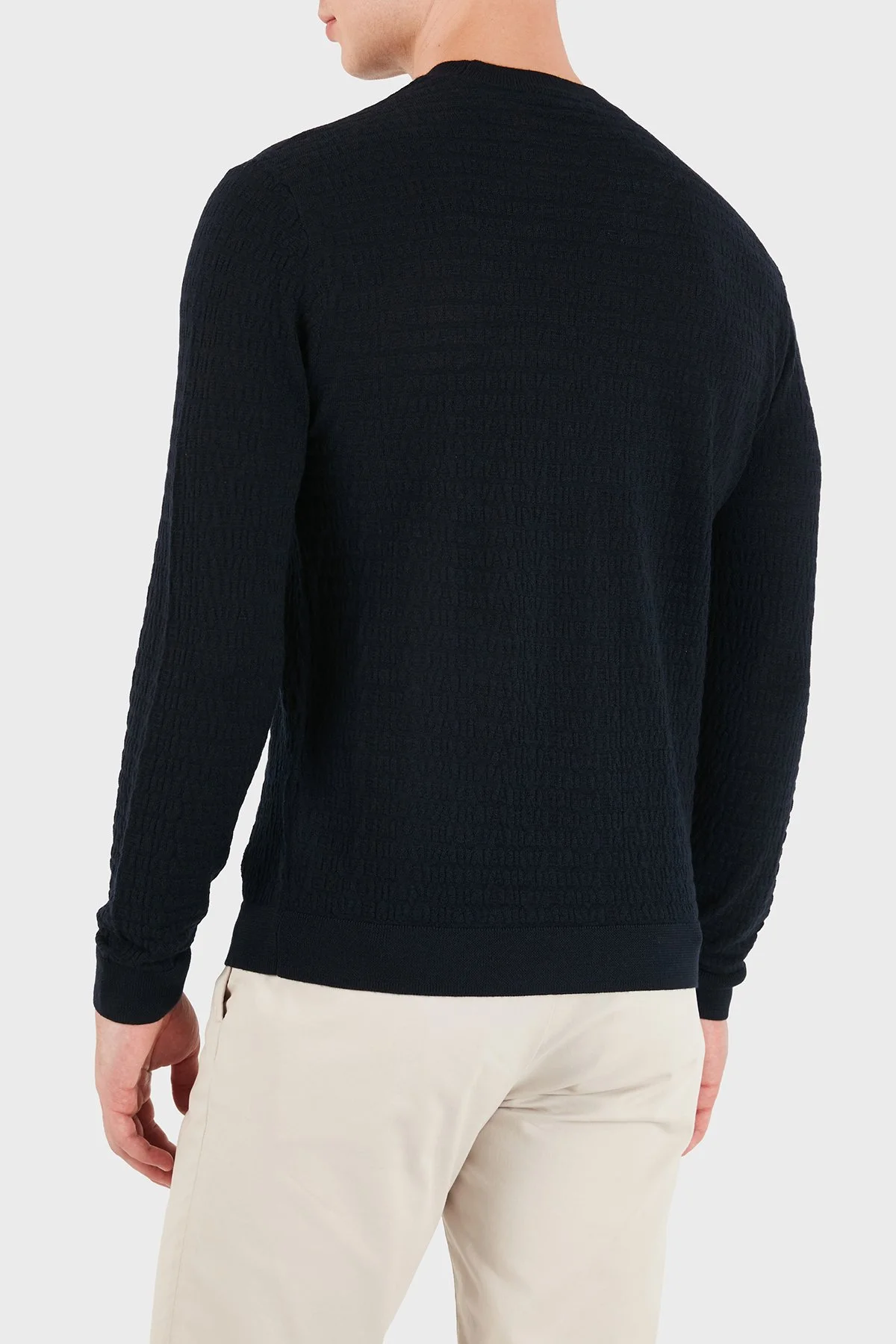 Emporio Armani Logolu % 100 Yün Bisiklet Yaka Erkek Kazak EM004378 AF24416 UB118 Lacivert - 2