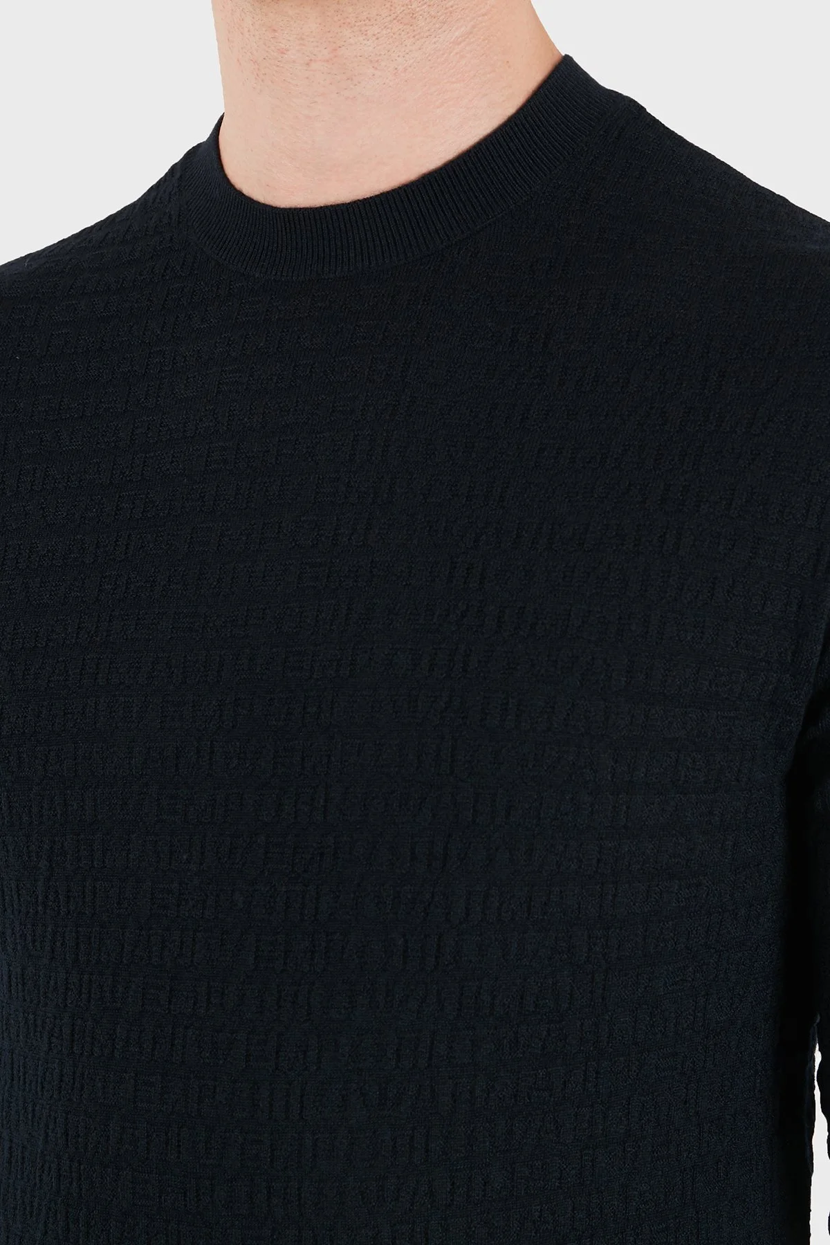 Emporio Armani Logolu % 100 Yün Bisiklet Yaka Erkek Kazak EM004378 AF24416 UB118 Lacivert - 5