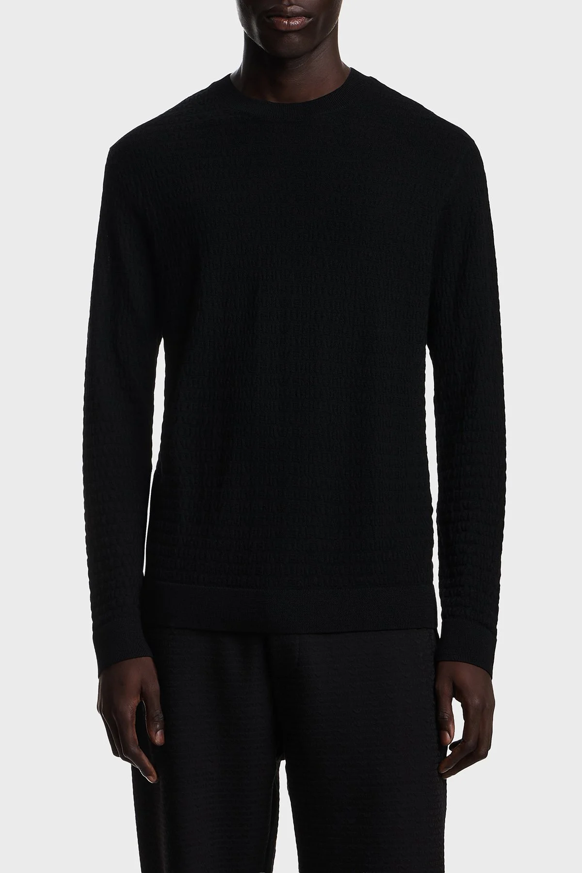 Emporio Armani Logolu % 100 Yün Bisiklet Yaka Erkek Kazak EM004378 AF24416 UC001 Siyah - 1