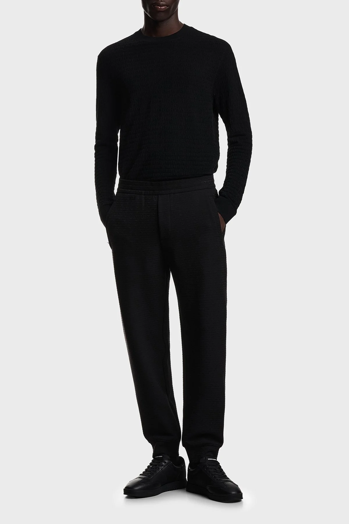 Emporio Armani Logolu % 100 Yün Bisiklet Yaka Erkek Kazak EM004378 AF24416 UC001 Siyah - 2