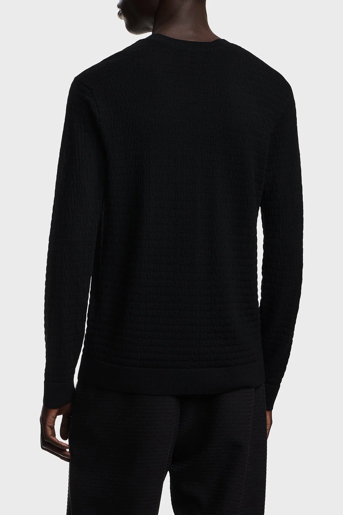 Emporio Armani Logolu % 100 Yün Bisiklet Yaka Erkek Kazak EM004378 AF24416 UC001 Siyah - 3