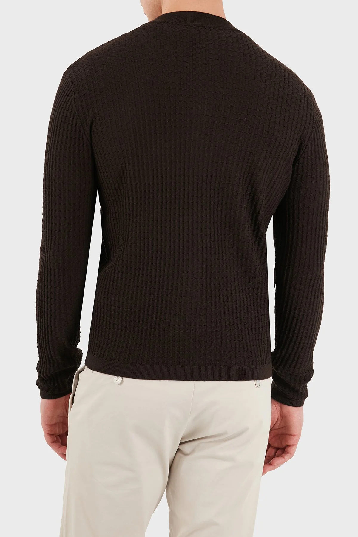 Emporio Armani Logolu % 100 Yün Regular Fit Bisiklet Yaka Erkek Hırka EM006315 AF27831 F6017 Koyu kahve - 3