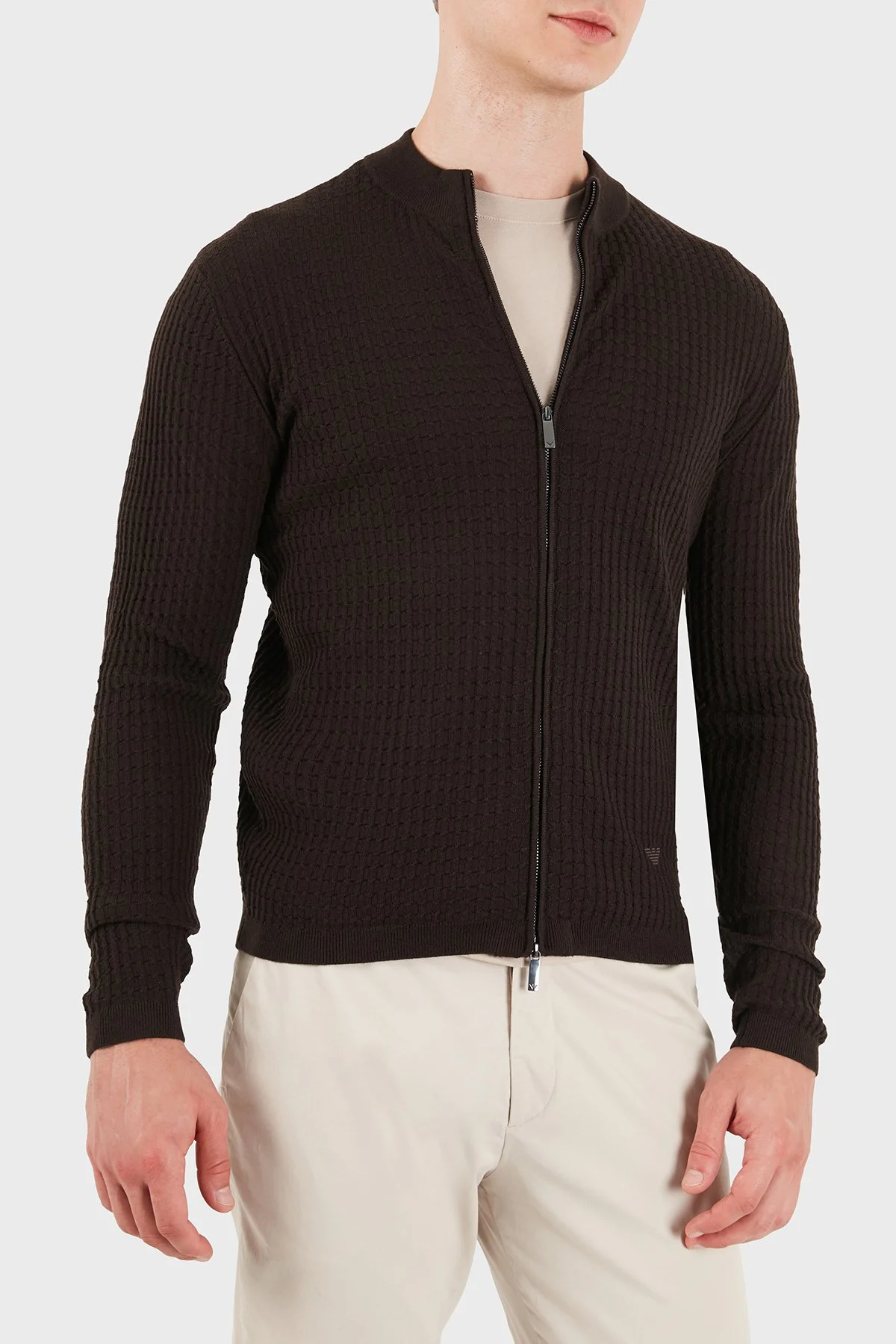 Emporio Armani Logolu % 100 Yün Regular Fit Bisiklet Yaka Erkek Hırka EM006315 AF27831 F6017 Koyu kahve - 5