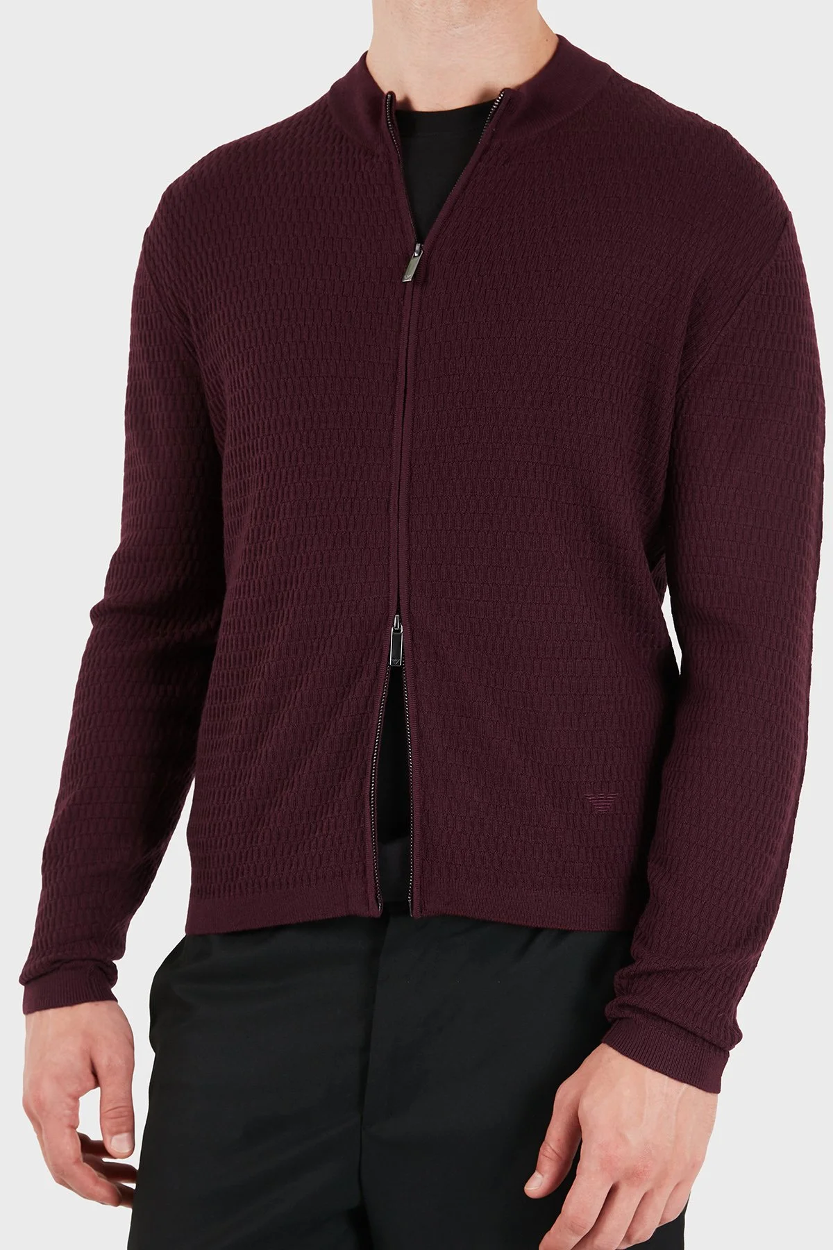 Emporio Armani Logolu % 100 Yün Regular Fit Bisiklet Yaka Erkek Hırka EM006315 AF27831 FA039 Kahve - 1