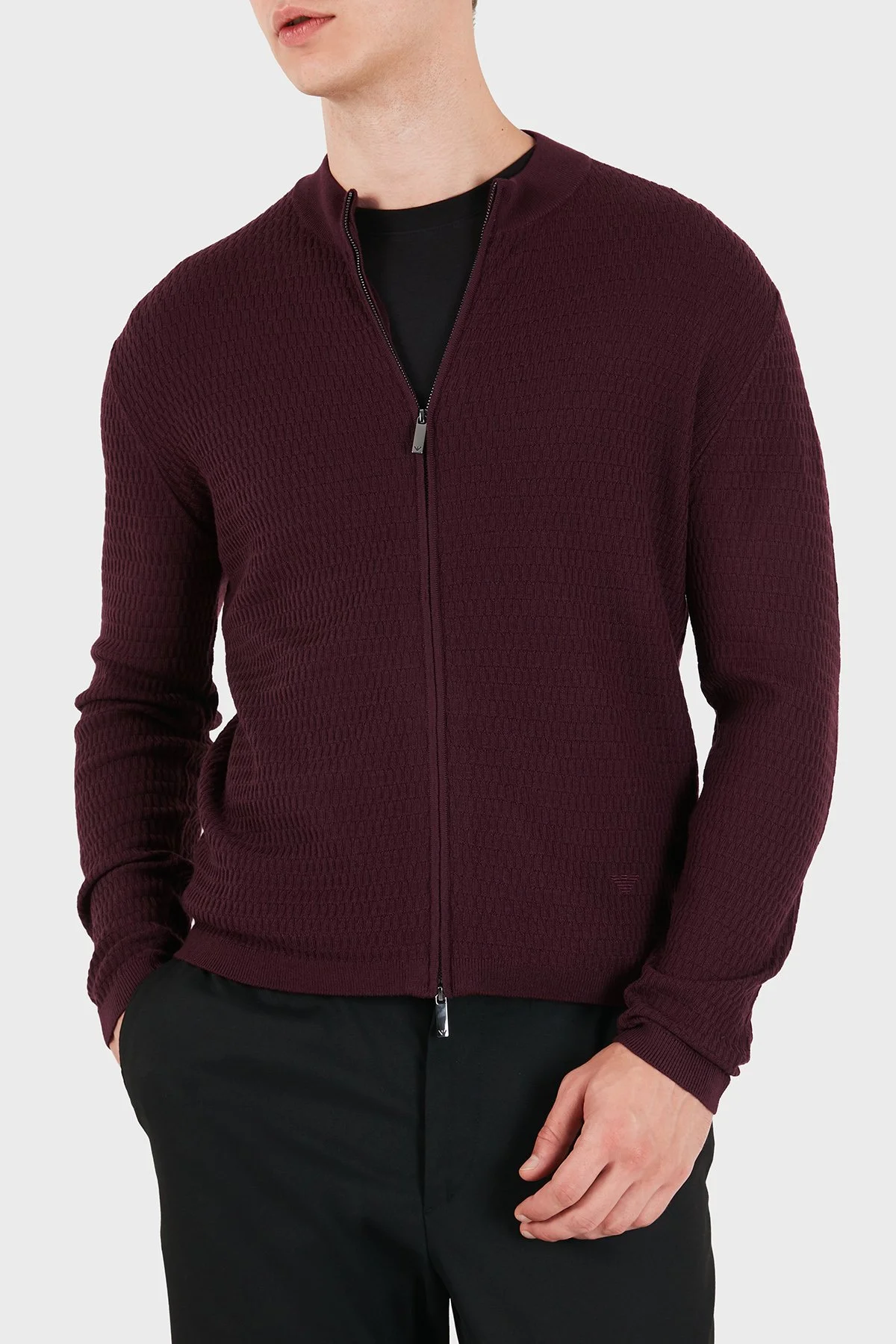 Emporio Armani Logolu % 100 Yün Regular Fit Bisiklet Yaka Erkek Hırka EM006315 AF27831 FA039 Kahve - 6