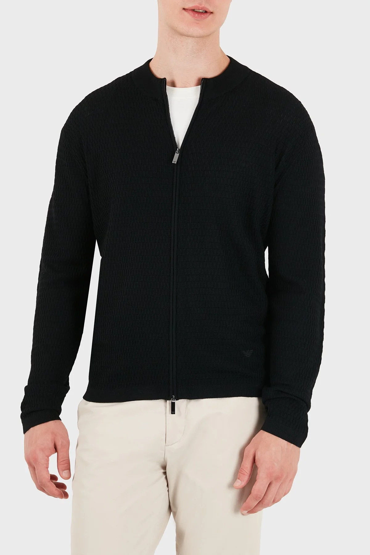Emporio Armani Logolu % 100 Yün Regular Fit Bisiklet Yaka Erkek Hırka EM006315 AF27831 FC039 Siyah - 1