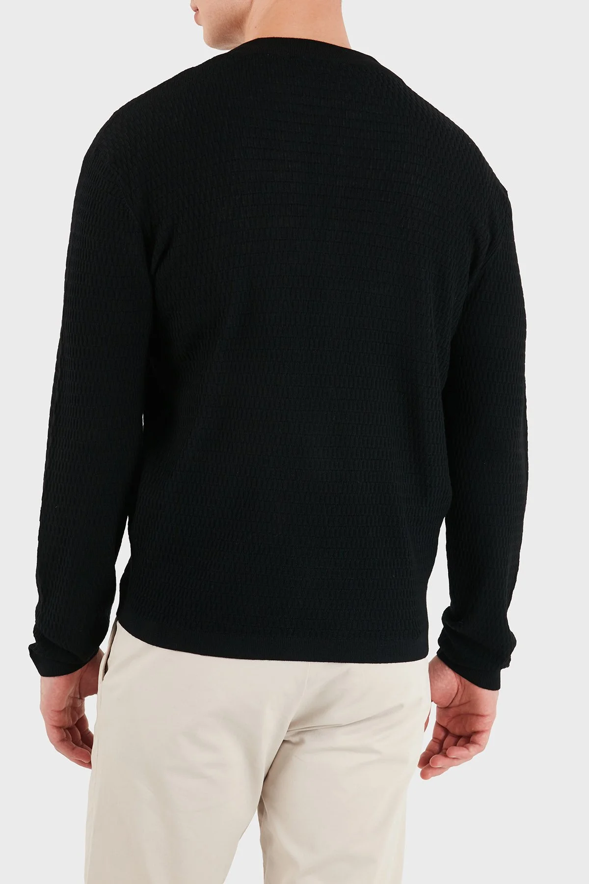 Emporio Armani Logolu % 100 Yün Regular Fit Bisiklet Yaka Erkek Hırka EM006315 AF27831 FC039 Siyah - 3