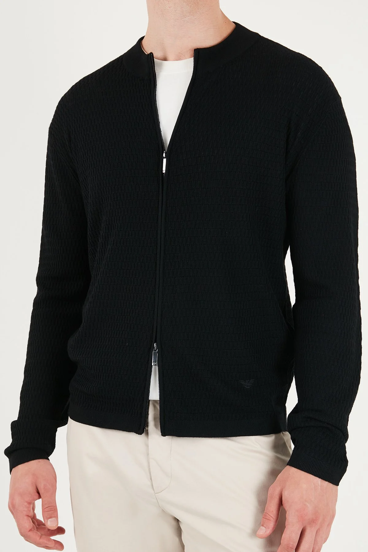 Emporio Armani Logolu % 100 Yün Regular Fit Bisiklet Yaka Erkek Hırka EM006315 AF27831 FC039 Siyah - 4