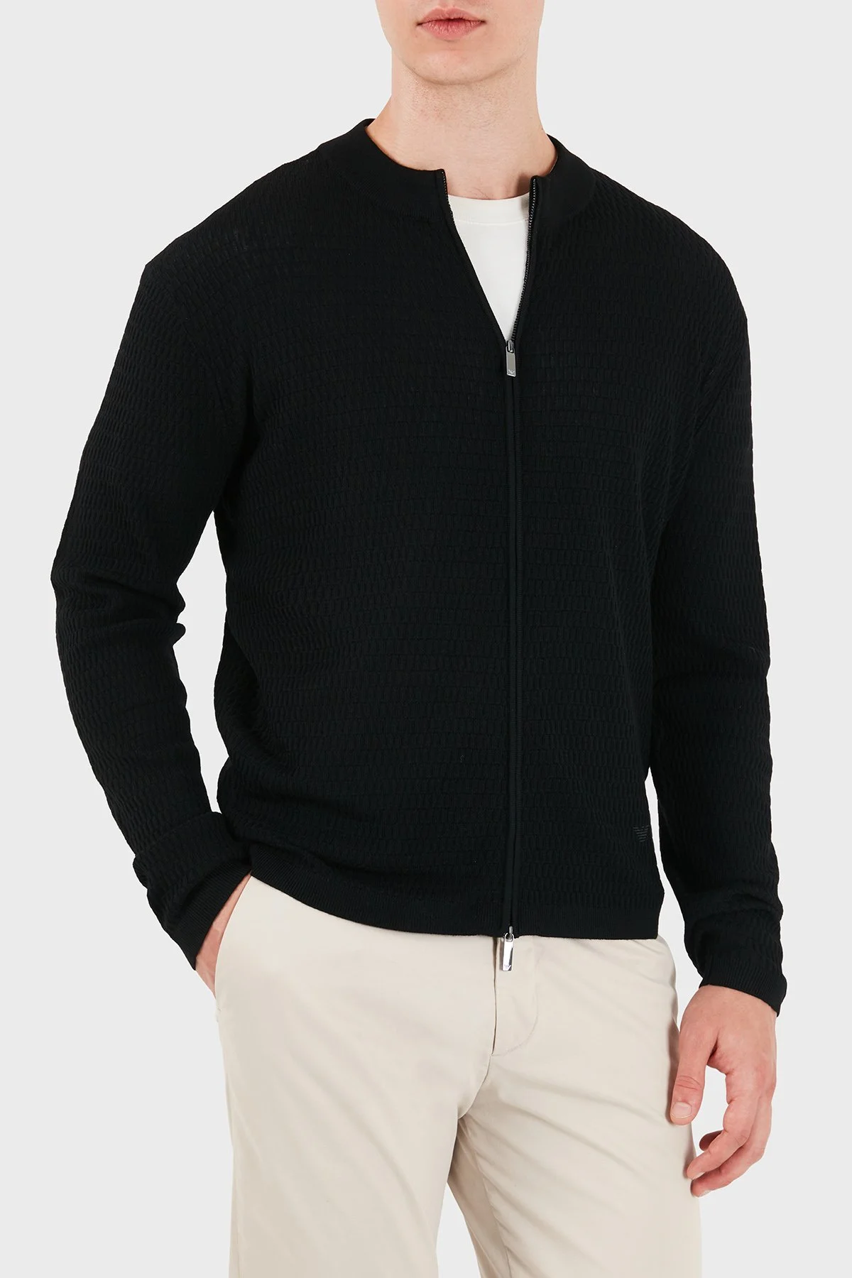 Emporio Armani Logolu % 100 Yün Regular Fit Bisiklet Yaka Erkek Hırka EM006315 AF27831 FC039 Siyah - 5