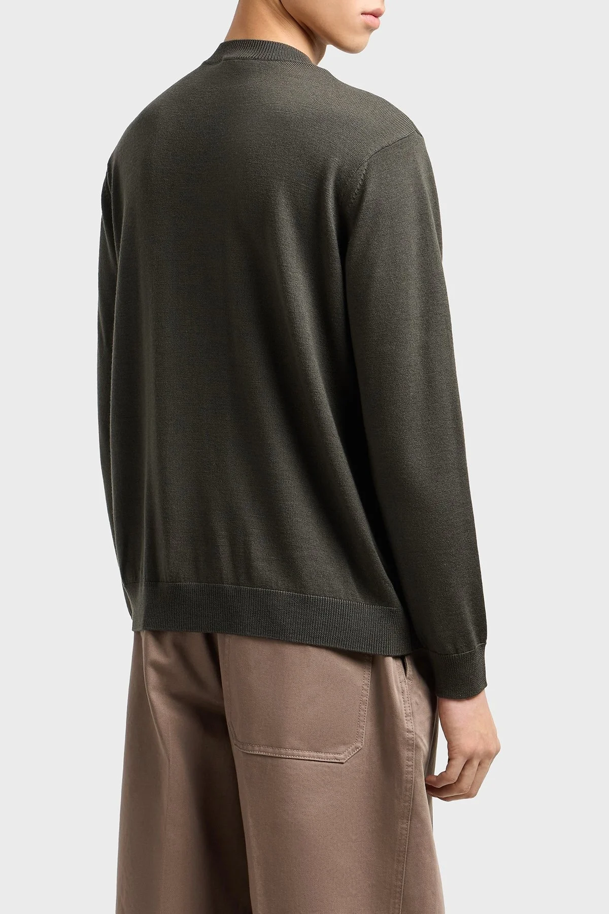Emporio Armani Logolu % 100 Yün Regular Fit Bisiklet Yaka Erkek Kazak EM002419 AF14158 U8120 HAKİ - 2