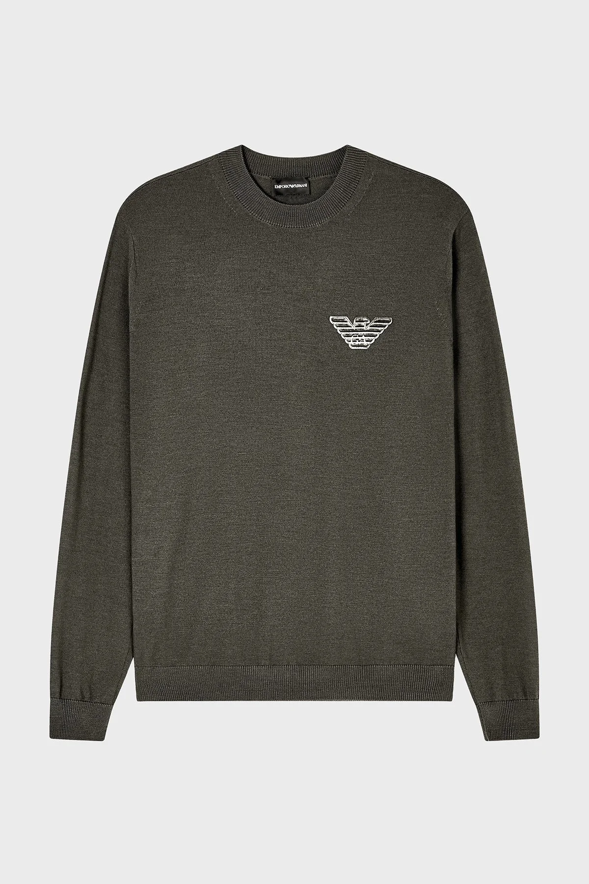 Emporio Armani Logolu % 100 Yün Regular Fit Bisiklet Yaka Erkek Kazak EM002419 AF14158 U8120 HAKİ - 4