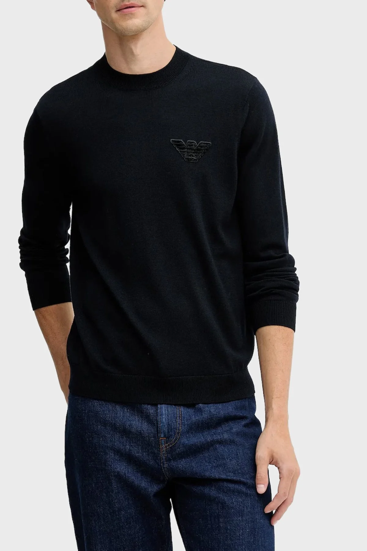 Emporio Armani Logolu % 100 Yün Regular Fit Bisiklet Yaka Erkek Kazak EM002419 AF14158 UB118 LACİVERT - 1