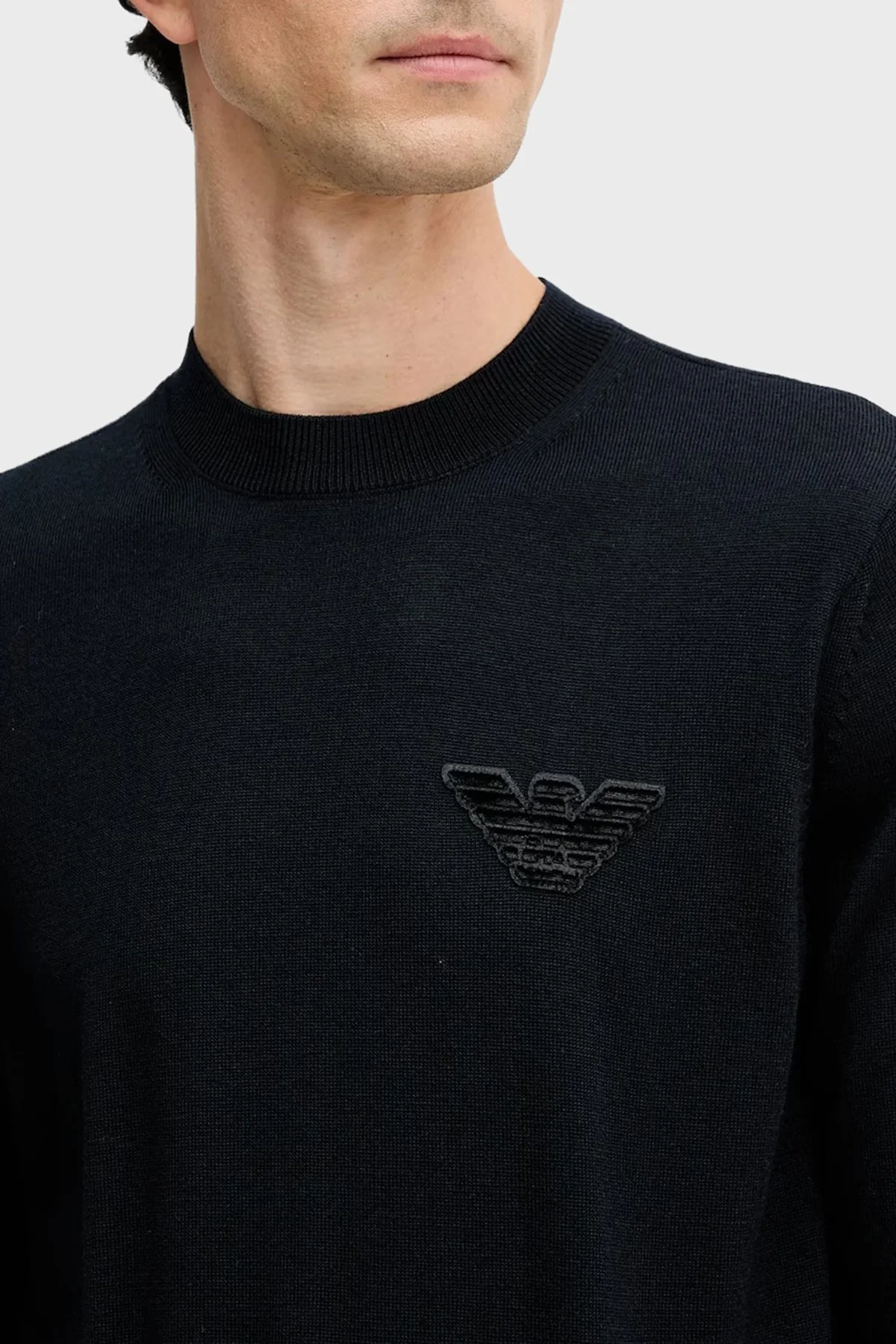 Emporio Armani Logolu % 100 Yün Regular Fit Bisiklet Yaka Erkek Kazak EM002419 AF14158 UB118 LACİVERT - 4