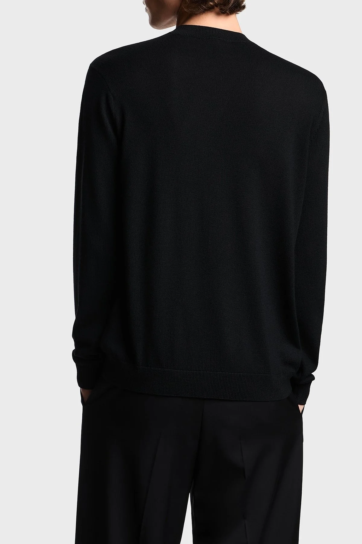 Emporio Armani Logolu % 100 Yün Regular Fit Bisiklet Yaka Erkek Kazak EM002419 AF14158 UC001 SİYAH - 3