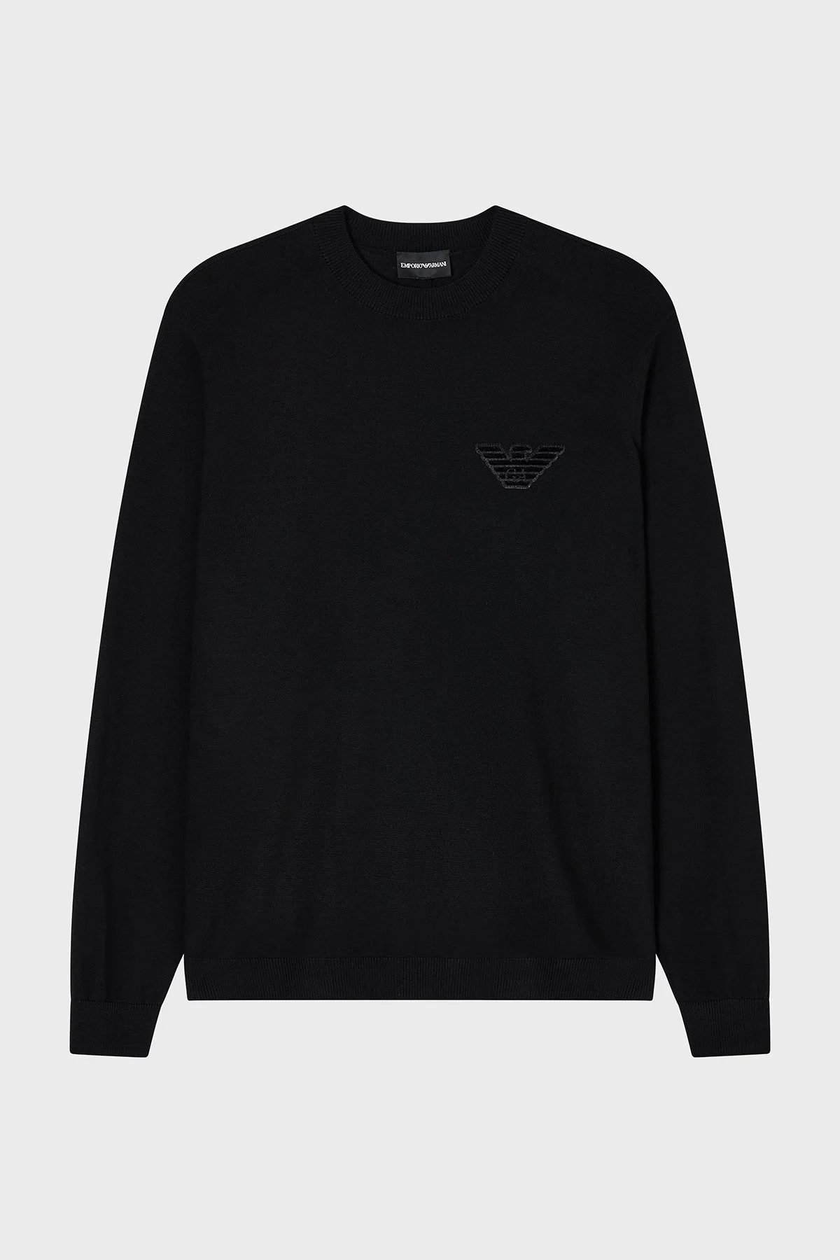 Emporio Armani Logolu % 100 Yün Regular Fit Bisiklet Yaka Erkek Kazak EM002419 AF14158 UC001 SİYAH - 5