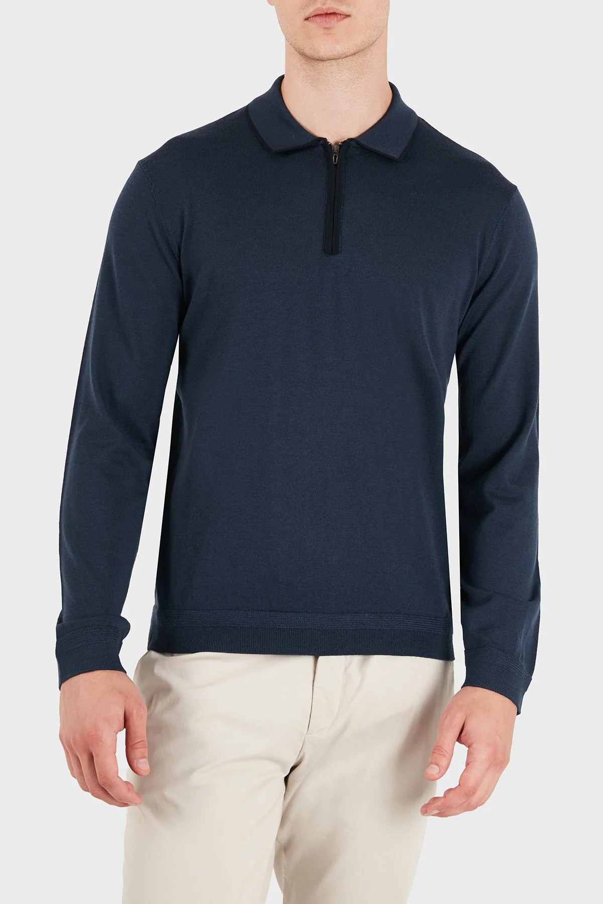 Emporio Armani Logolu % 100 Yün Yarım Femuarlı Erkek Polo EM006224 AF27805 UB106 Gece mavi - 1