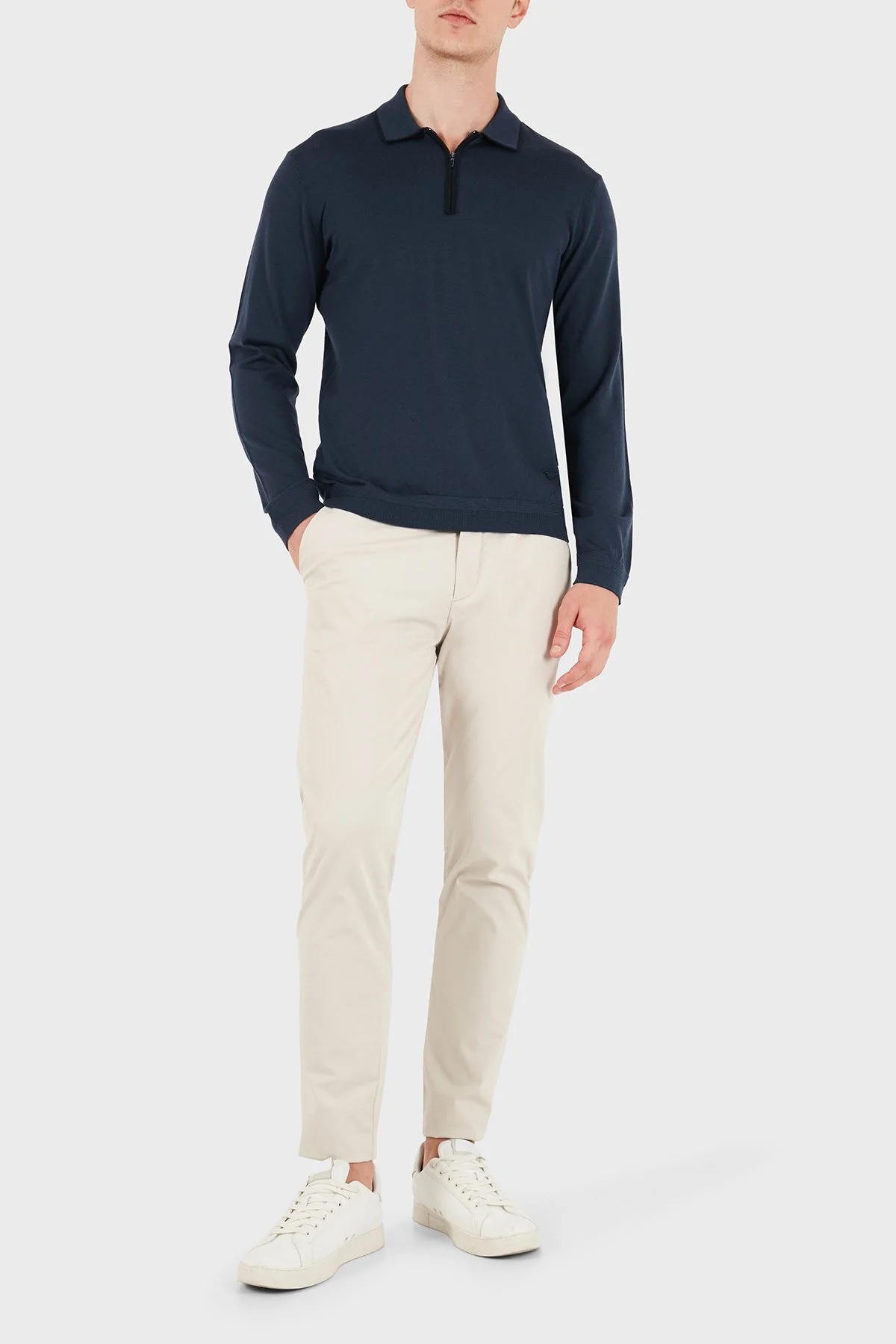 Emporio Armani Logolu % 100 Yün Yarım Femuarlı Erkek Polo EM006224 AF27805 UB106 Gece mavi - 2