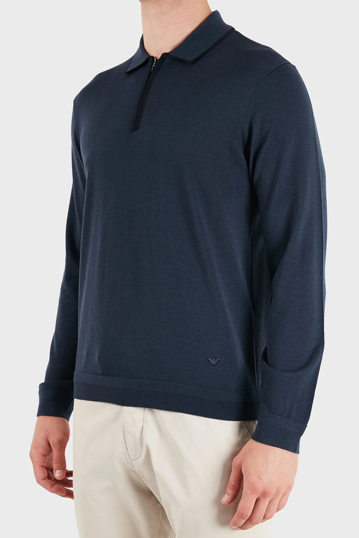 Emporio Armani Logolu % 100 Yün Yarım Femuarlı Erkek Polo EM006224 AF27805 UB106 Gece mavi - 4