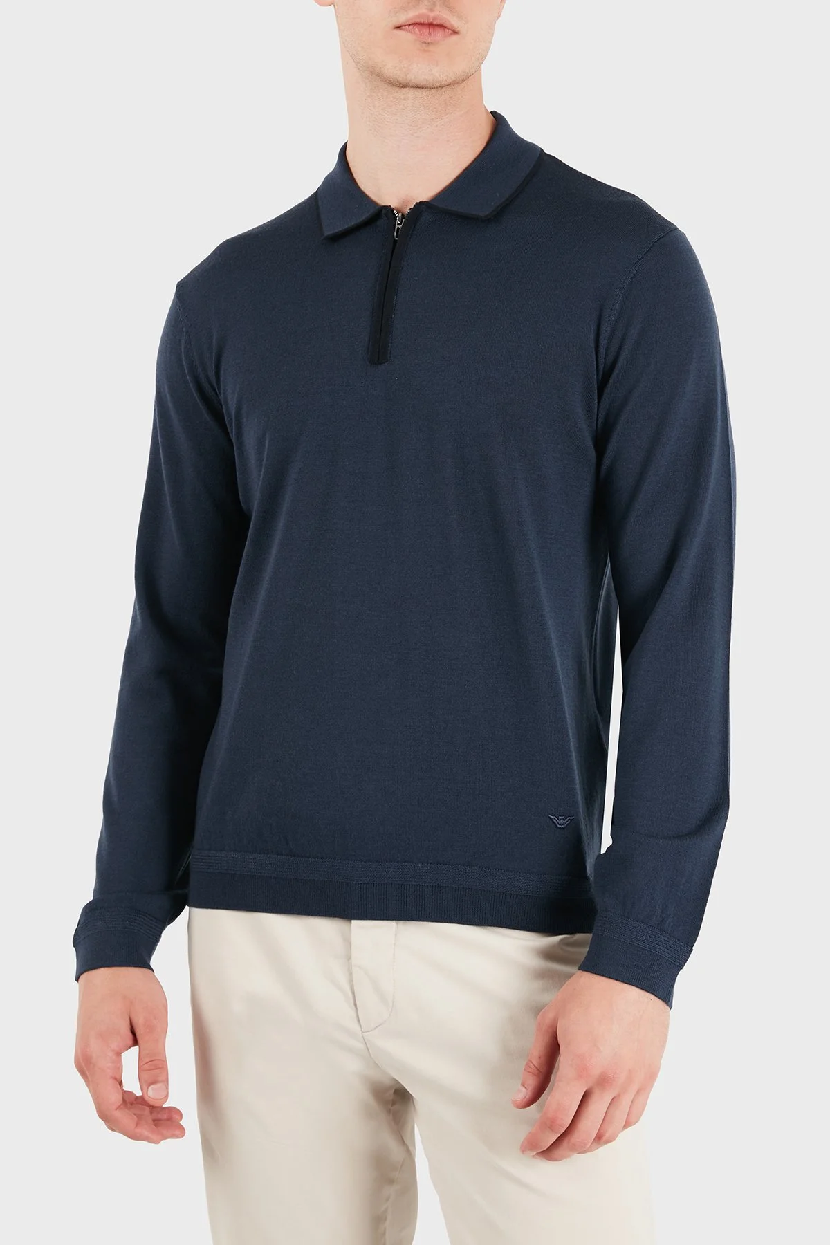 Emporio Armani Logolu % 100 Yün Yarım Femuarlı Erkek Polo EM006224 AF27805 UB106 Gece mavi - 5