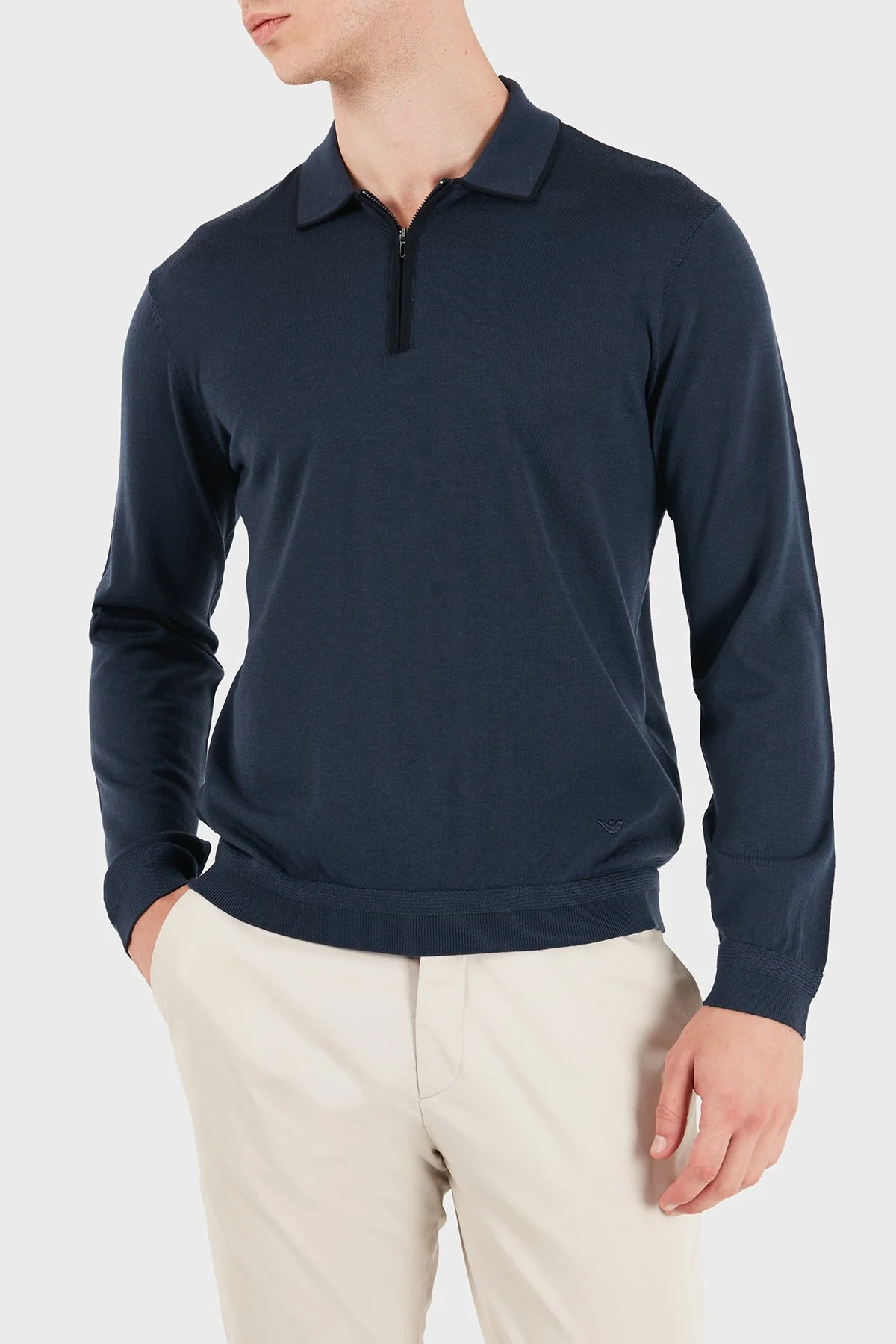 Emporio Armani Logolu % 100 Yün Yarım Femuarlı Erkek Polo EM006224 AF27805 UB106 Gece mavi - 6