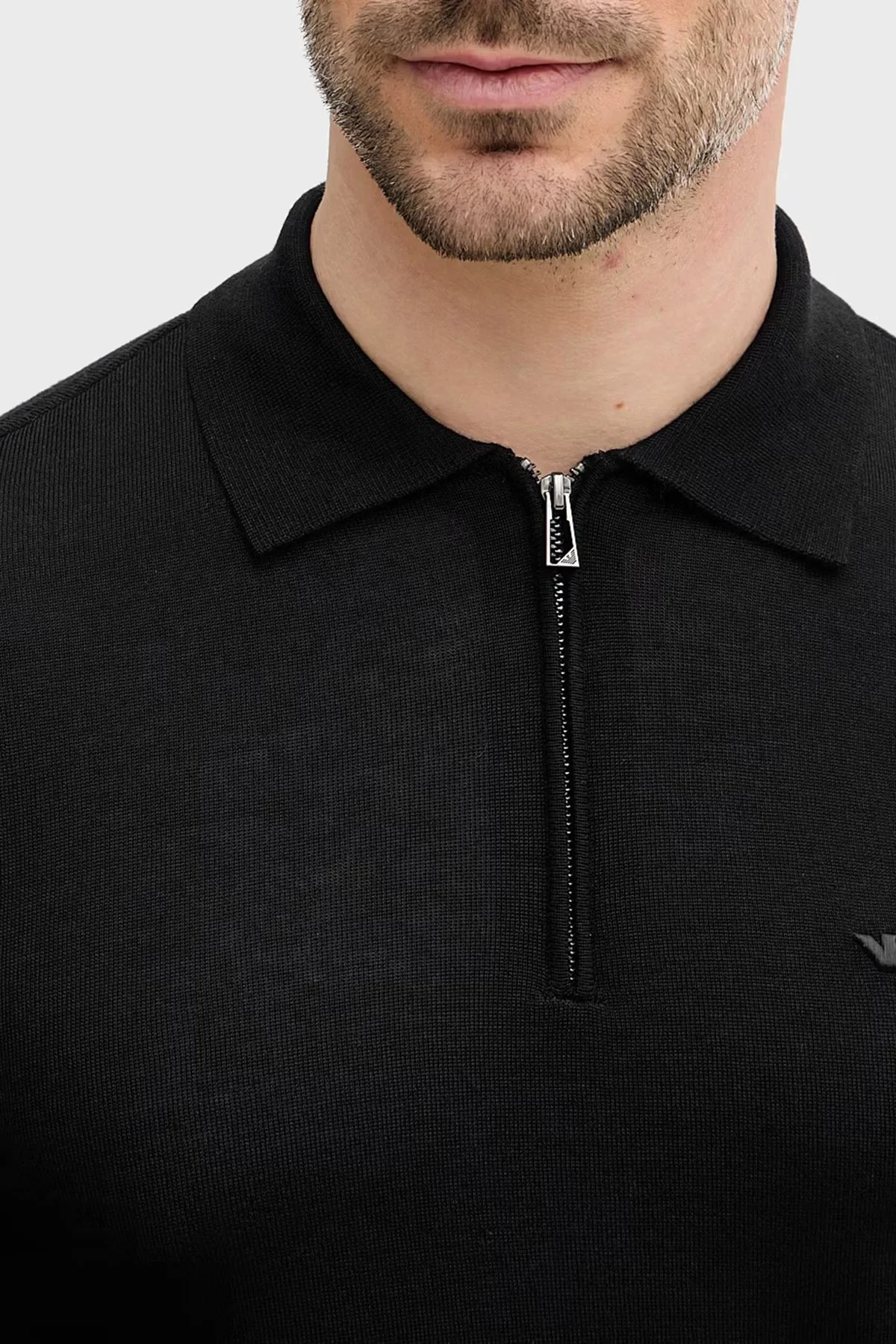 Emporio Armani Logolu % 100 Yün Yarım Fermuarlı Erkek Polo EM004381 AF23421 UC001 Siyah - 4