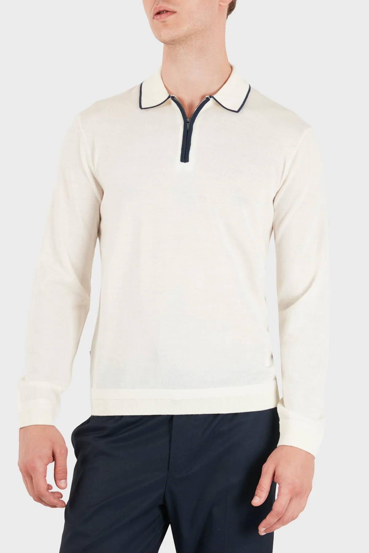 Emporio Armani Logolu % 100 Yün Yarım Fermuarlı Erkek Polo EM006224 AF27805 U0003 Beyaz - 1