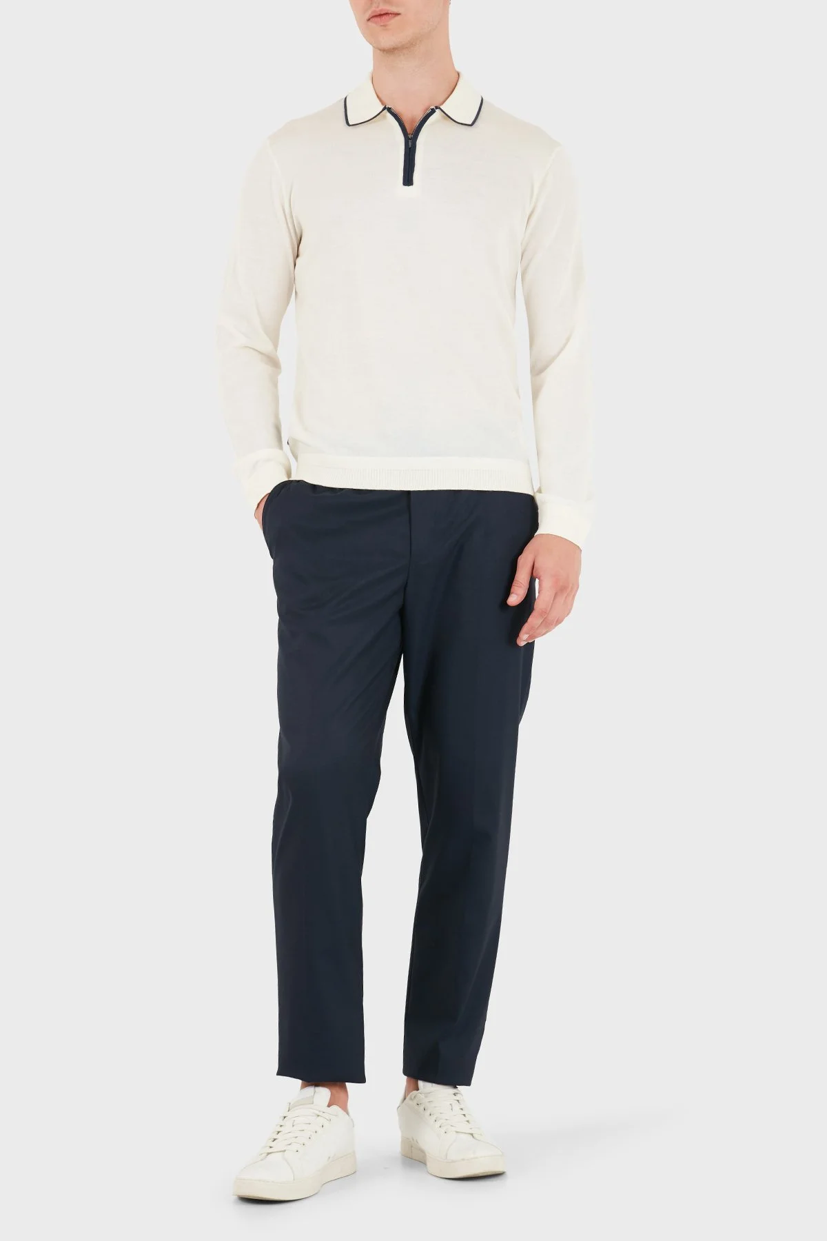 Emporio Armani Logolu % 100 Yün Yarım Fermuarlı Erkek Polo EM006224 AF27805 U0003 Beyaz - 2