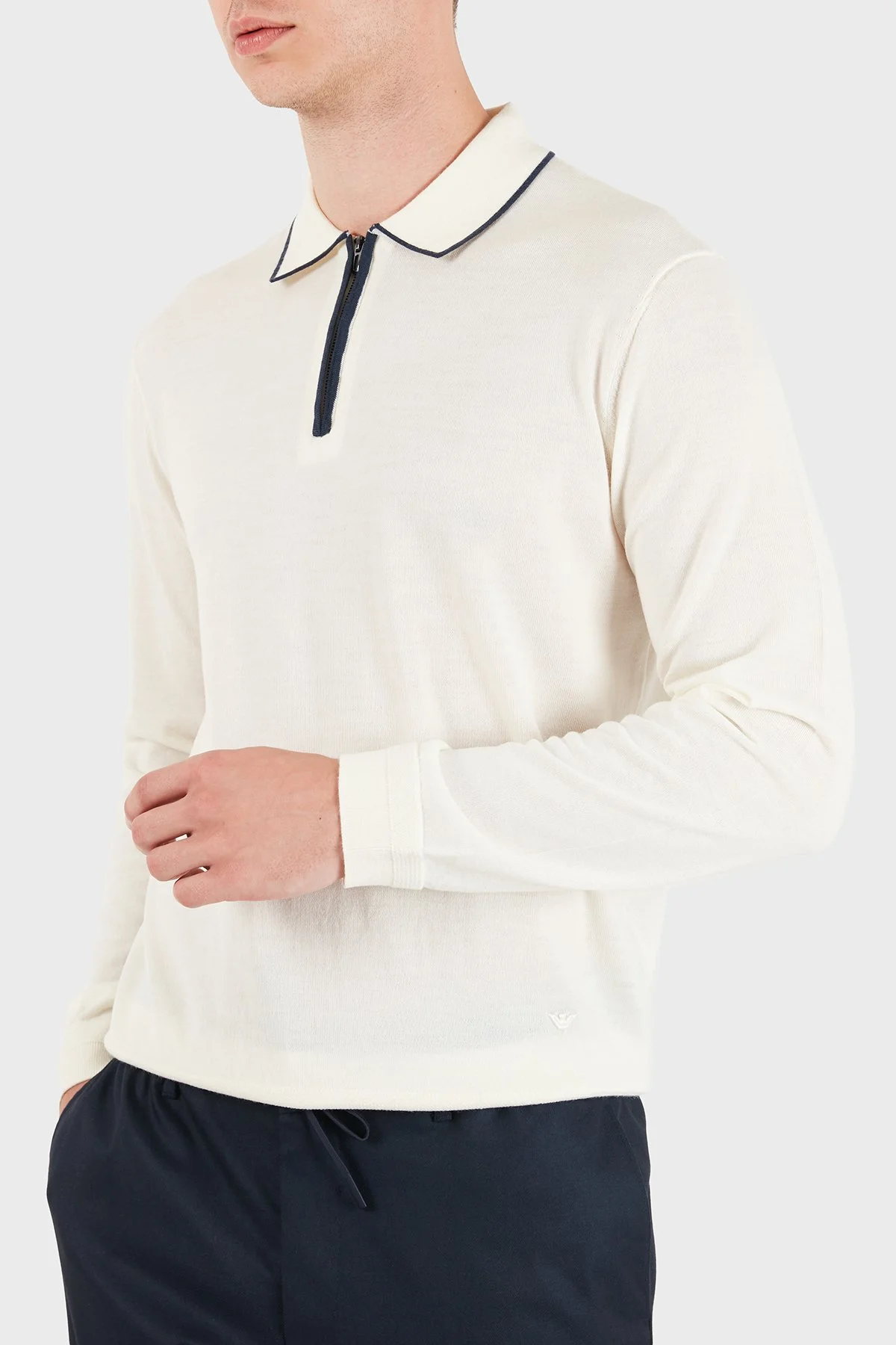 Emporio Armani Logolu % 100 Yün Yarım Fermuarlı Erkek Polo EM006224 AF27805 U0003 Beyaz - 4