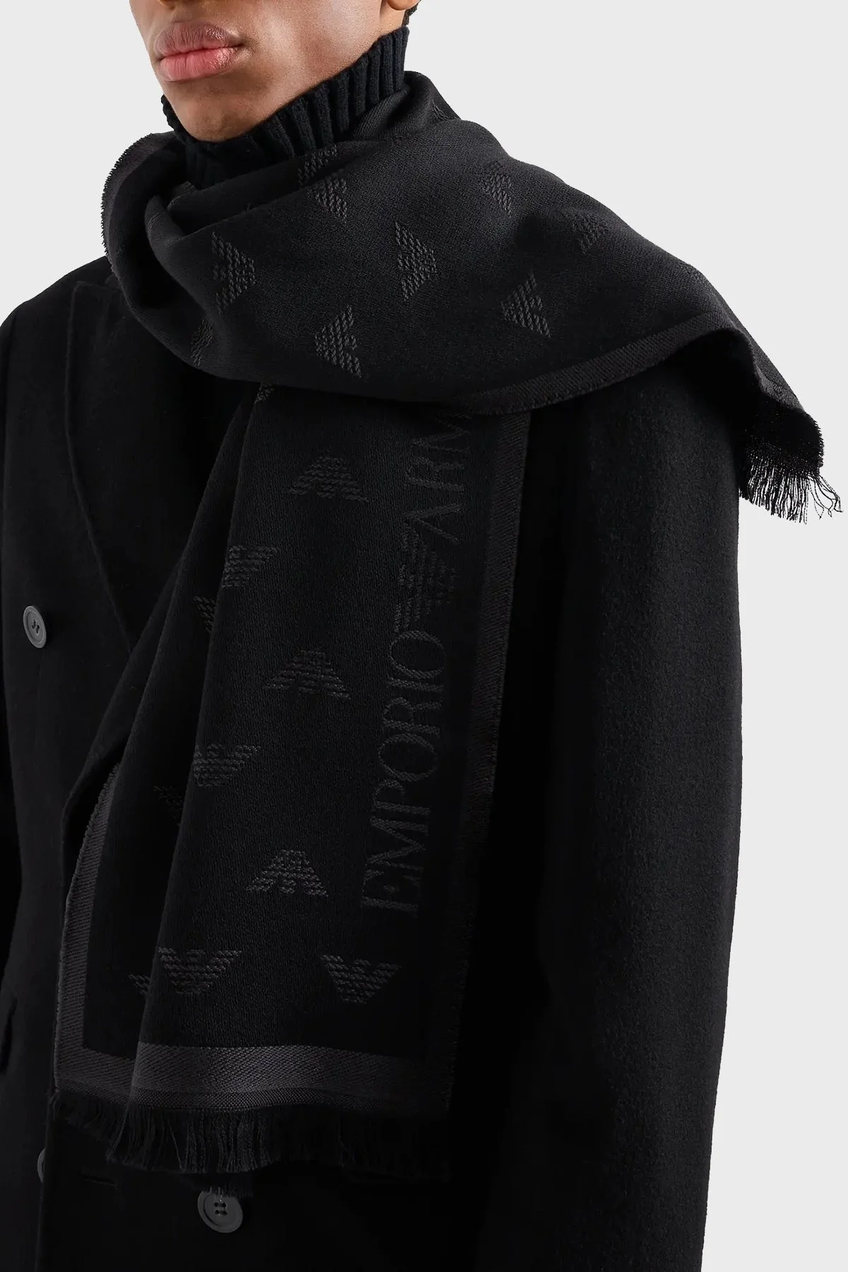Emporio Armani Logolu % 100 Yünlü Erkek Atkı 625009 CC306 00044 ANTRASİT - 2